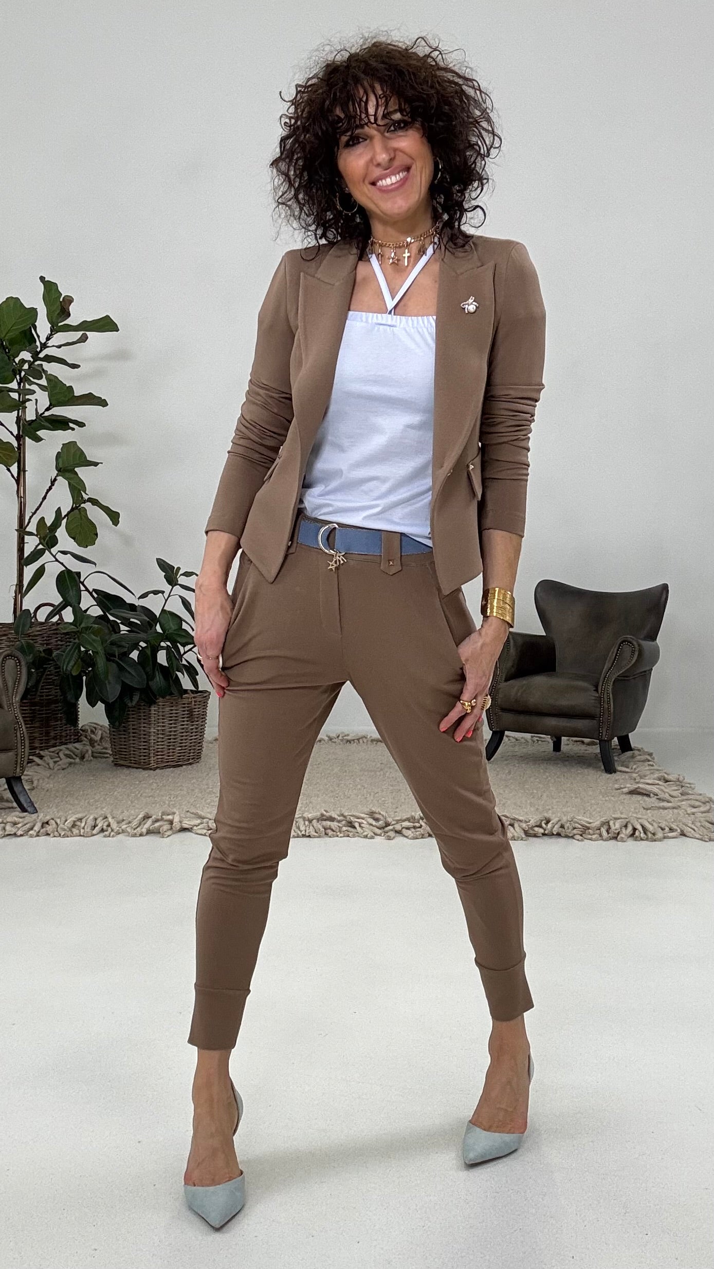 815 P25 FANGO PANTALONE IN FELPA LEGGERA DI VISCOSA CON POLSINO AL FONDO