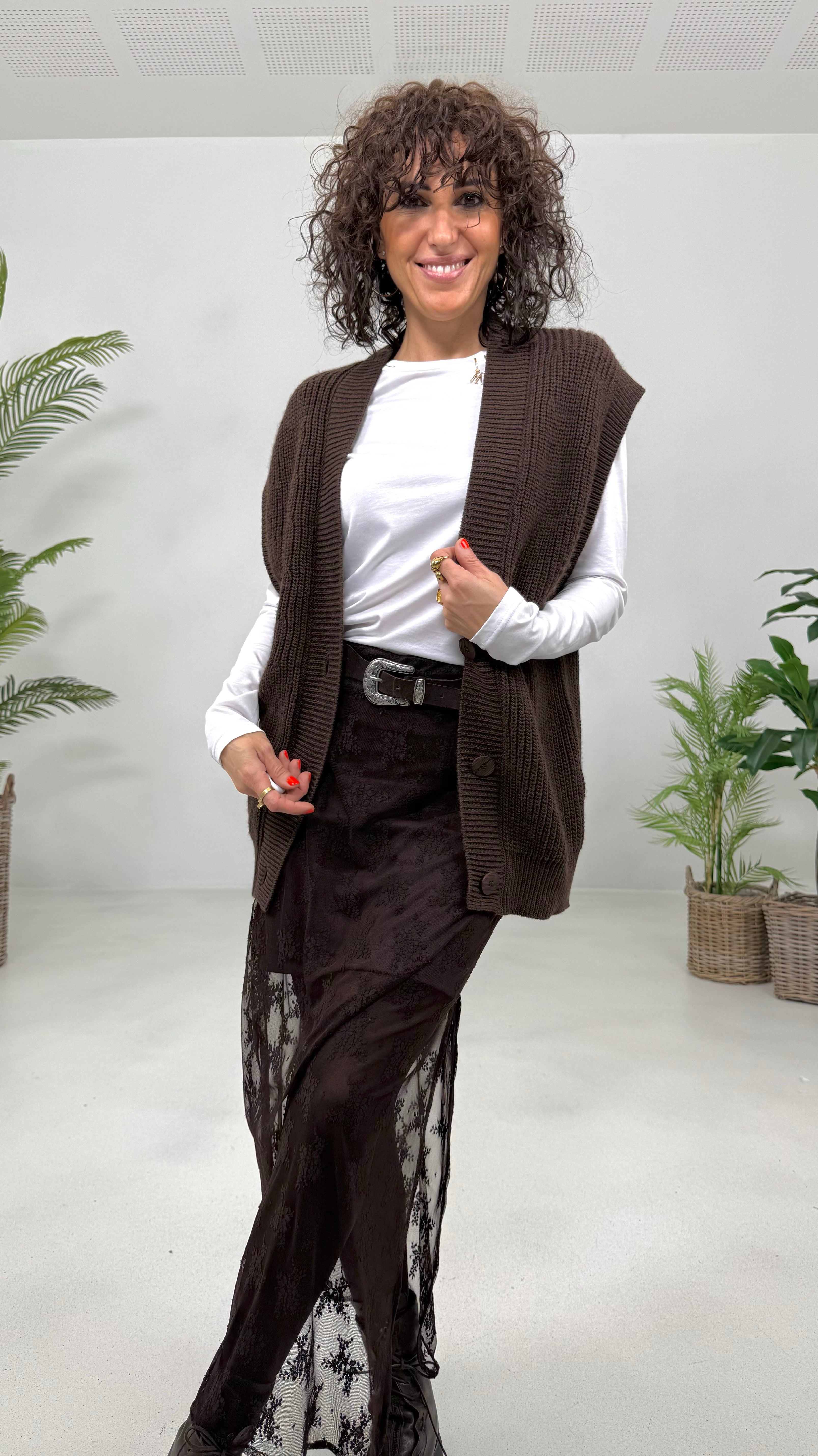 GILET LUNGO IN MISTO LANA E ALPACA