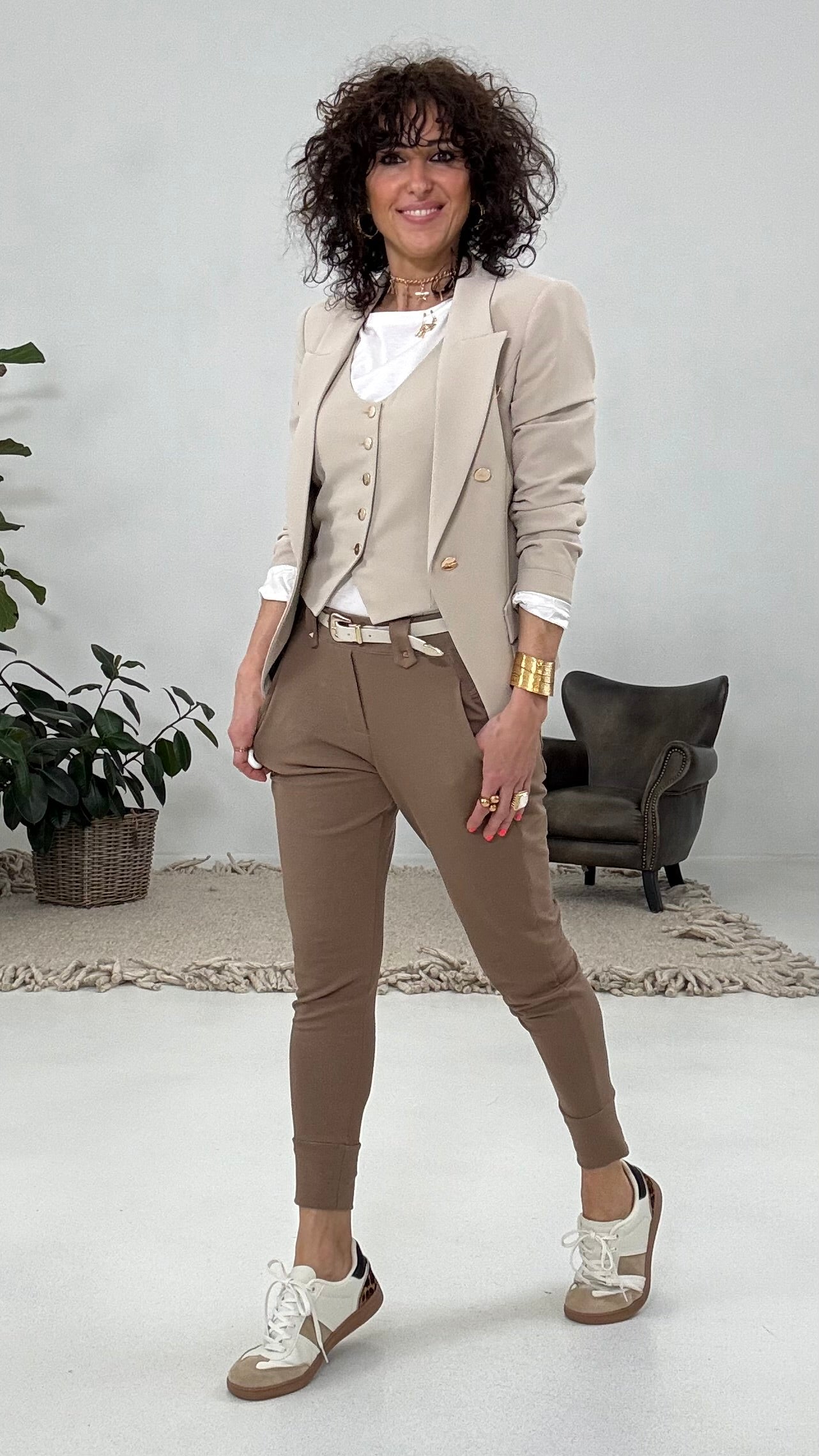 815 P25 FANGO PANTALONE IN FELPA LEGGERA DI VISCOSA CON POLSINO AL FONDO