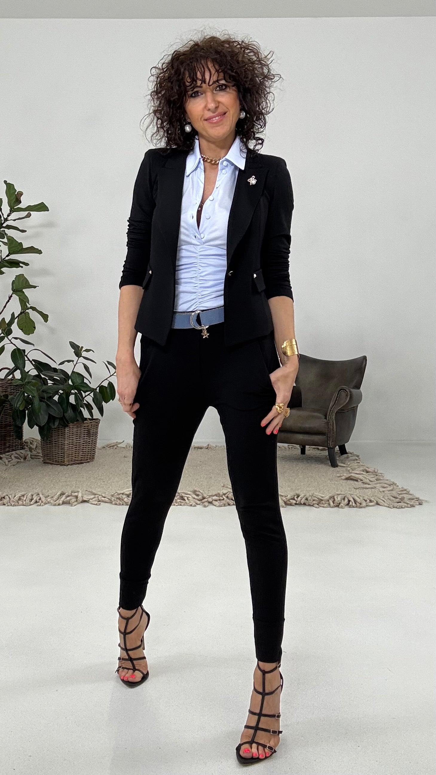 815 P25 NERO PANTALONE IN FELPA LEGGERA DI VISCOSA CON POLSINO AL FONDO