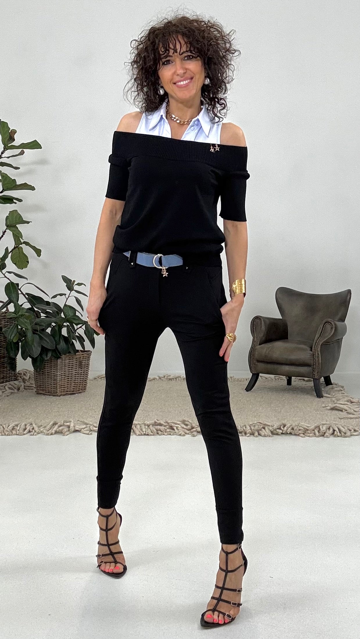 815 P25 NERO PANTALONE IN FELPA LEGGERA DI VISCOSA CON POLSINO AL FONDO