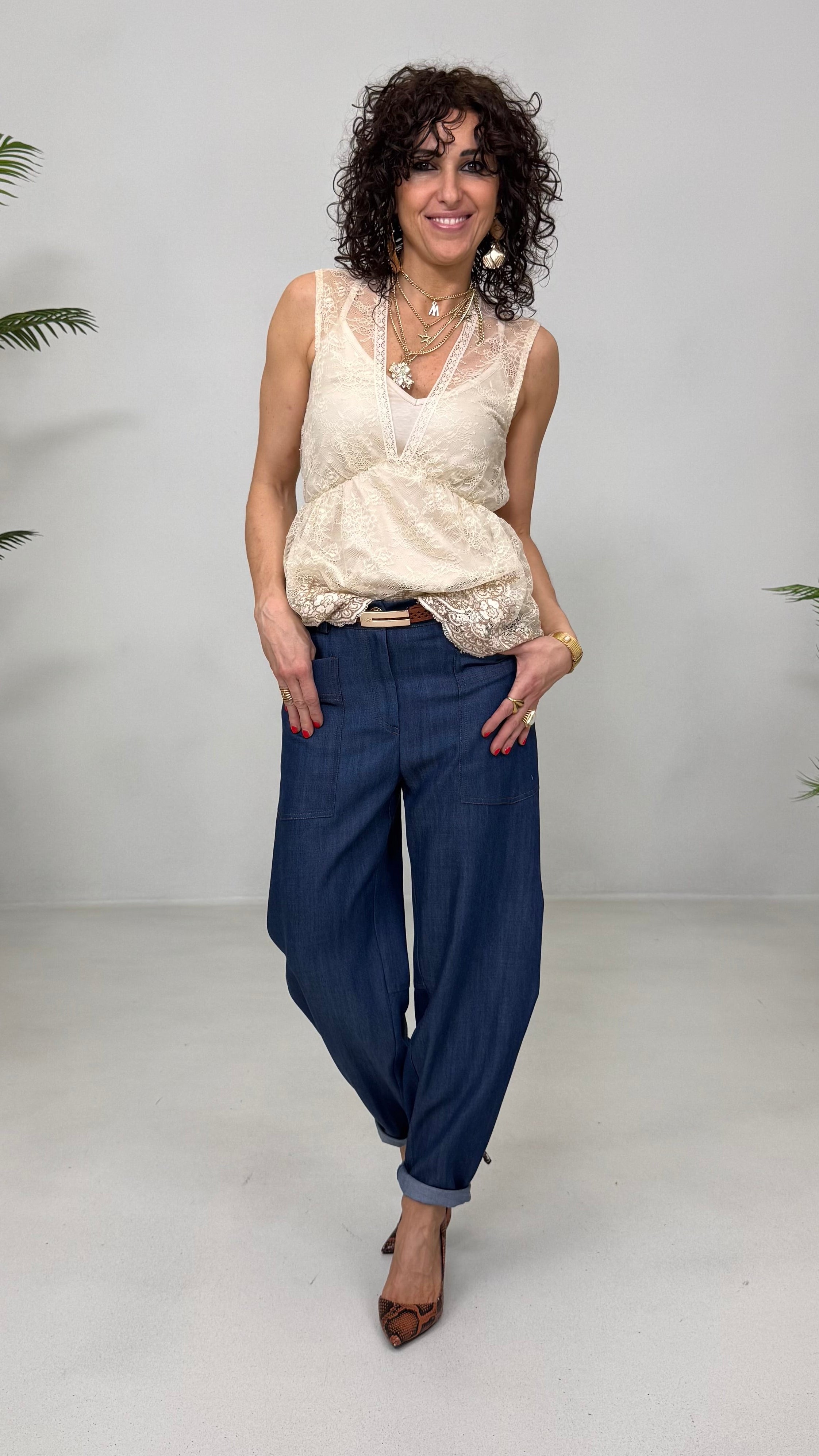 TWINSET TOP PIZZO RICAMATO PIÙ TOP IN JERSEY MODAL