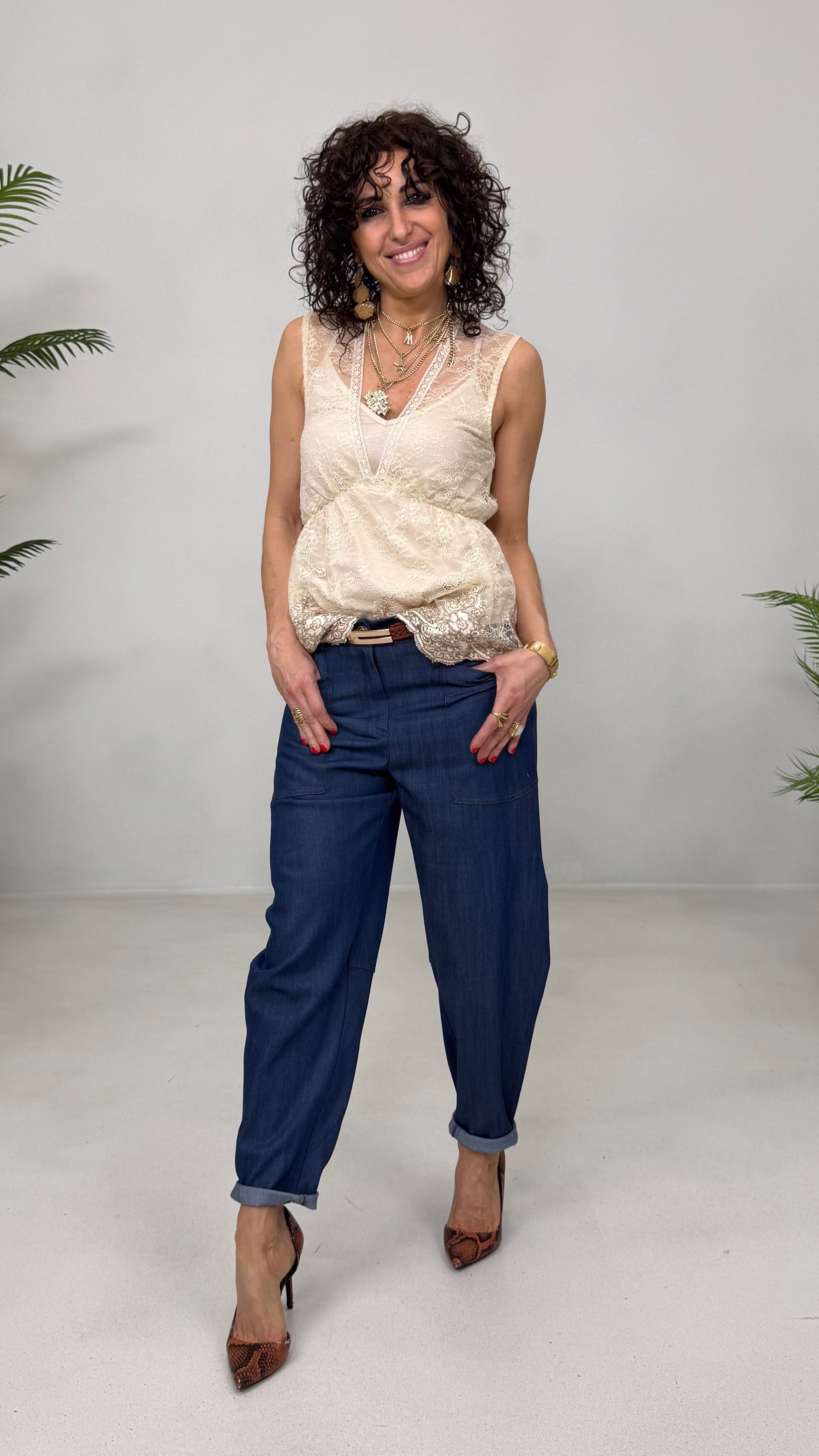 TWINSET TOP PIZZO RICAMATO PIÙ TOP IN JERSEY MODAL