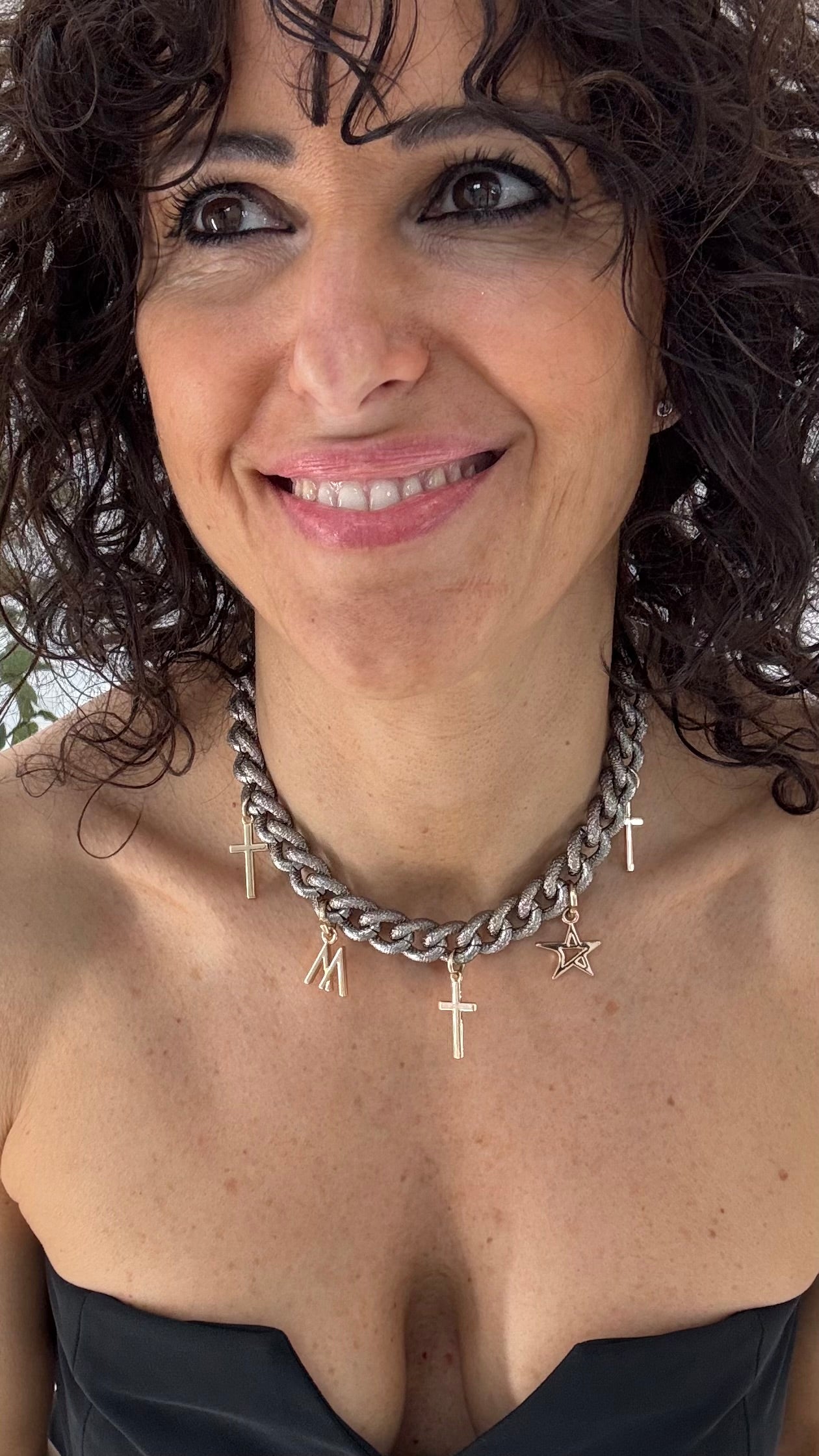 COLLANA GIROCOLLO CATENA GROSSA CON CHARS CROCI
