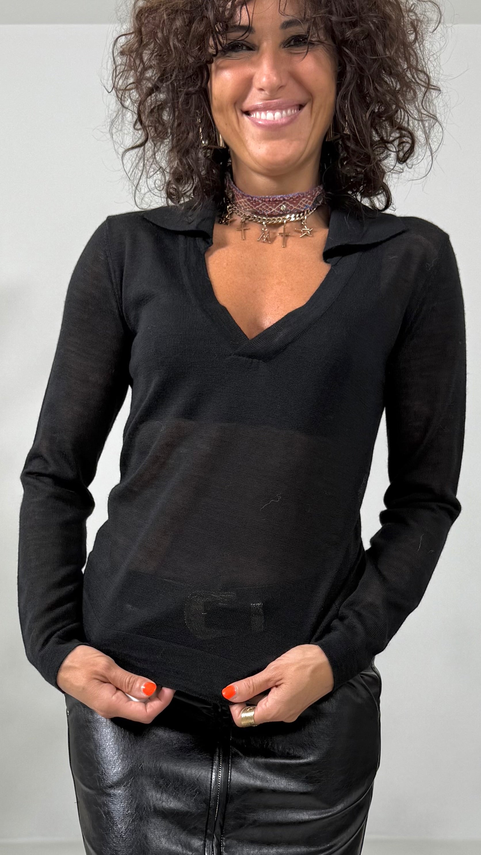 MAGLIA COLLO A POLO IN LANA VISCOSA