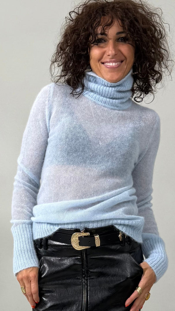 Maglia Da Donna A Maniche Lunghe, Collo Alto, Leggera E Slim Fit, EIMIN, Taglie S-3XL, Verde Acqua, L, Tessuto Morbido E Setoso