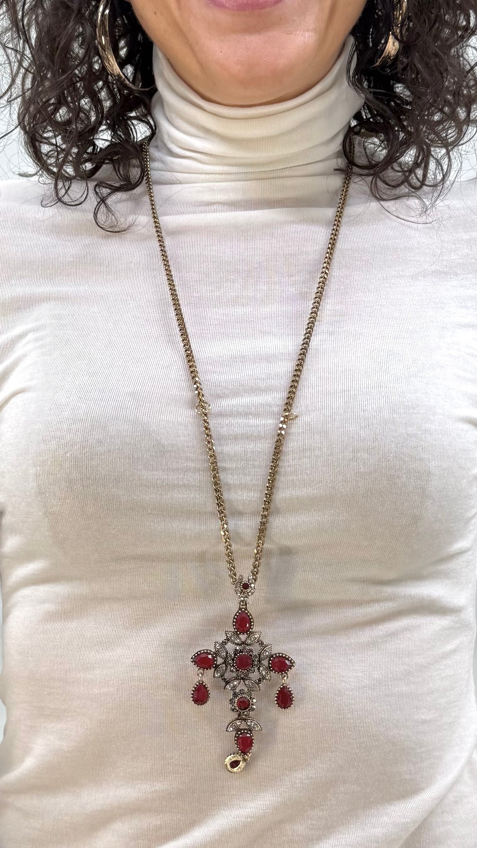 COLLANA PENDENTE CROCE 8,5 CM CON CRISTALLI SLEGATI