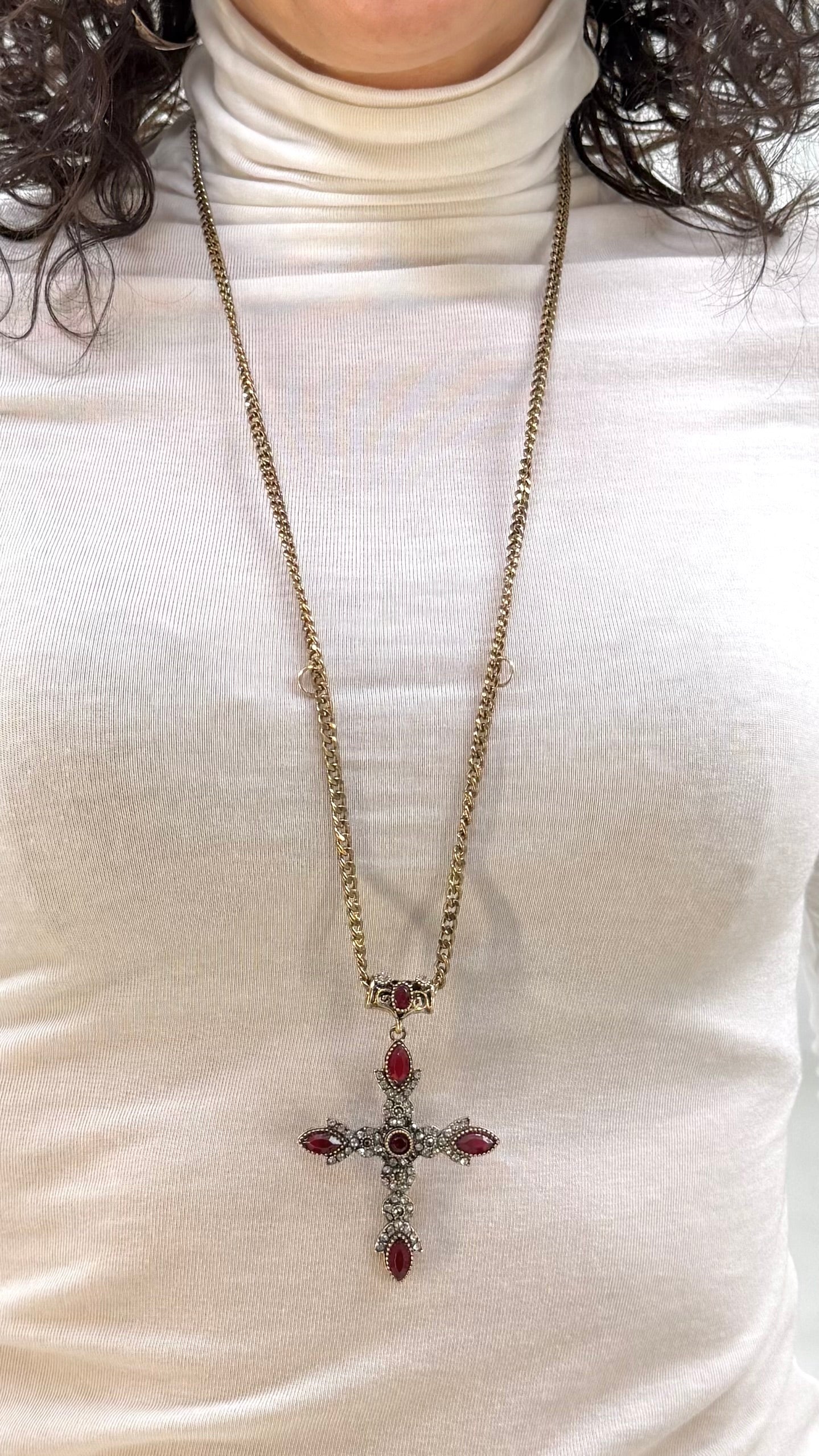 COLLANA CROCE 6 CM PIETRE GOCCIA