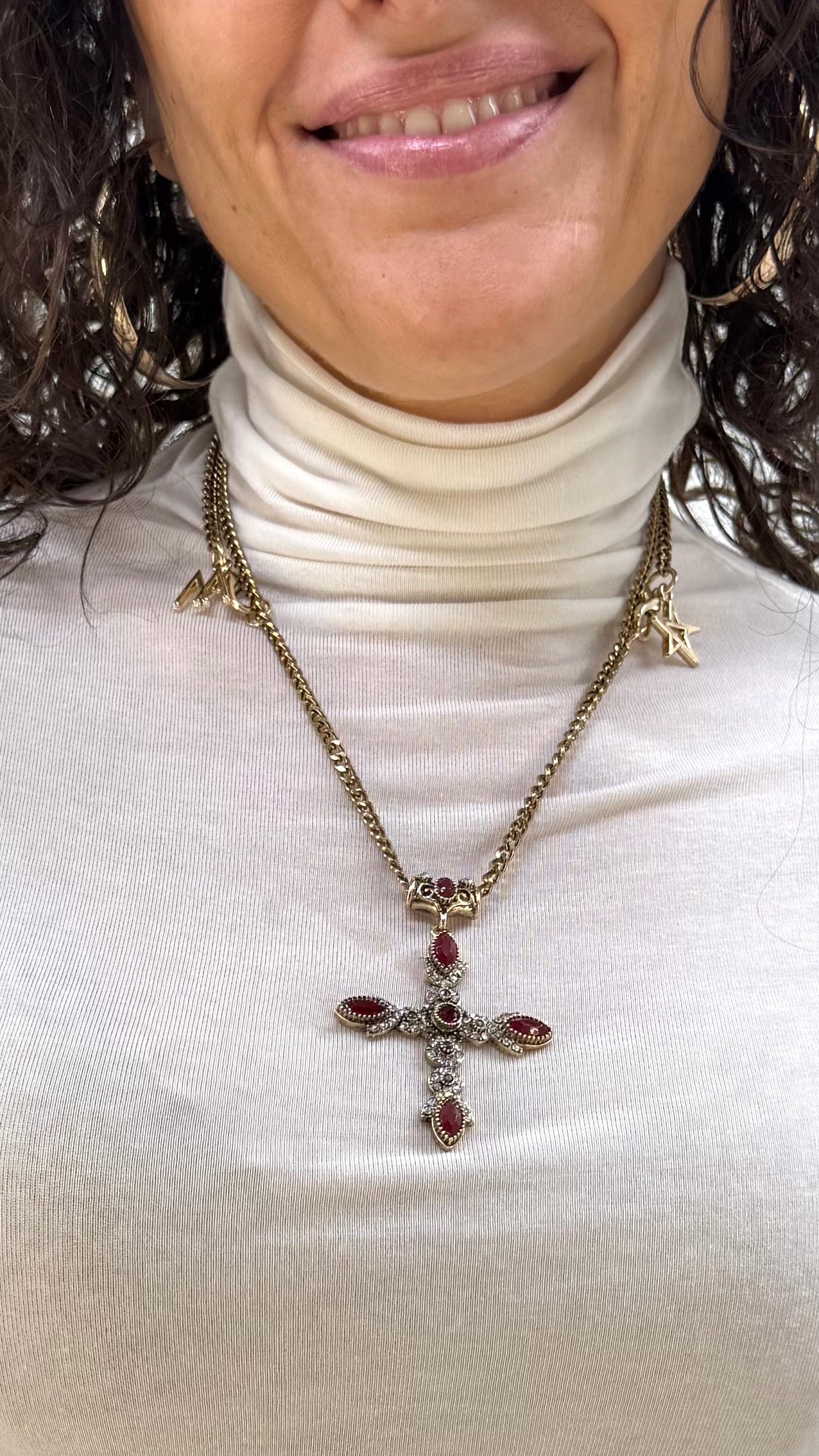 COLLANA CROCE 6 CM PIETRE GOCCIA