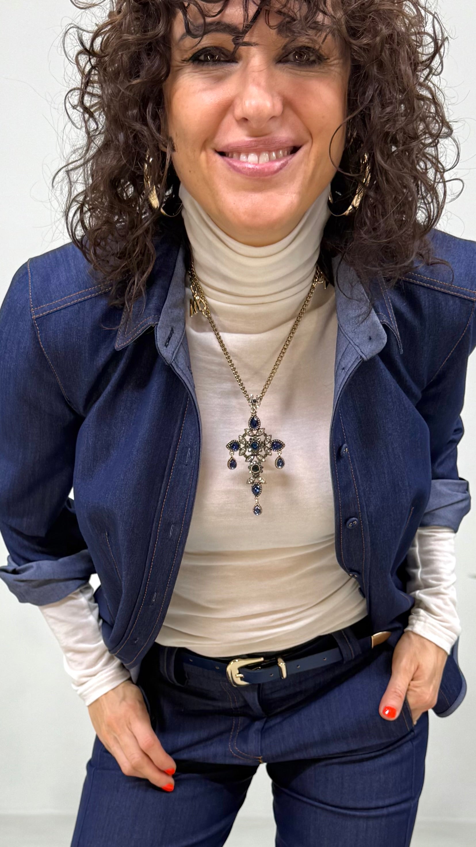 COLLANA PENDENTE CROCE 8,5 CM CON CRISTALLI SLEGATI