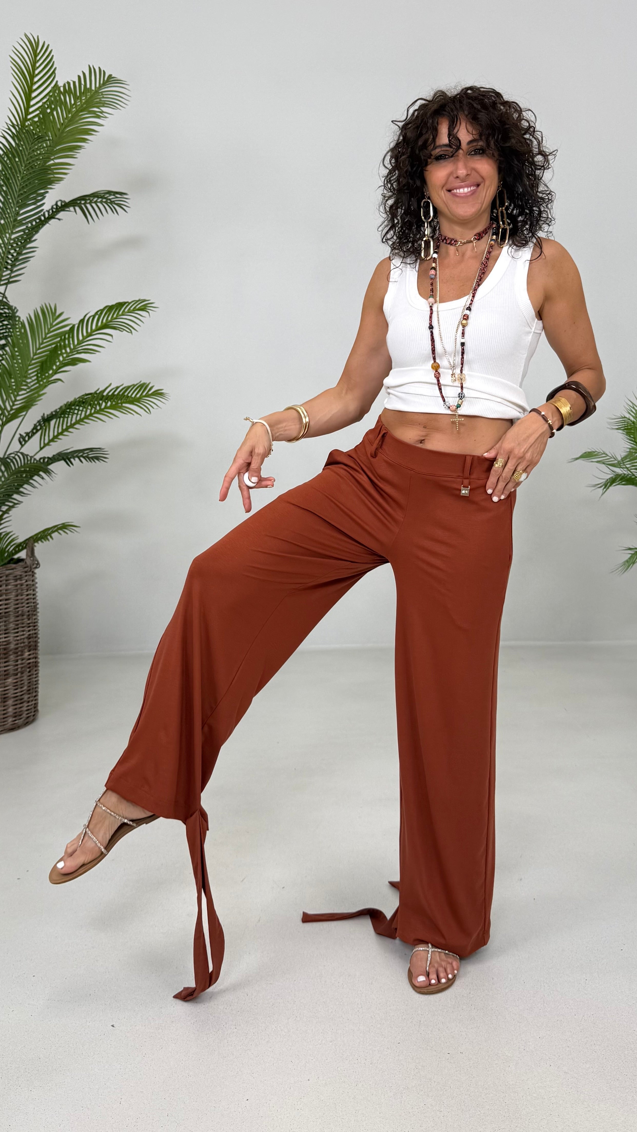 PANTALONE LACCI AL FONDO IN JERSEY LYOCELL ELASTICO