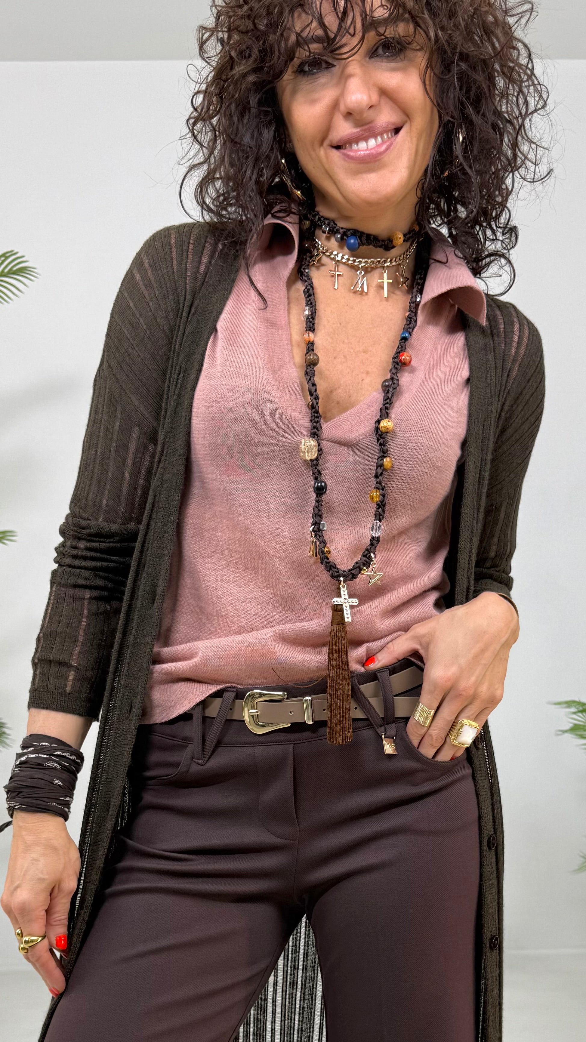 CARDIGAN LUNGO IN LANA VISCOSA PUNTO TRAFORATO