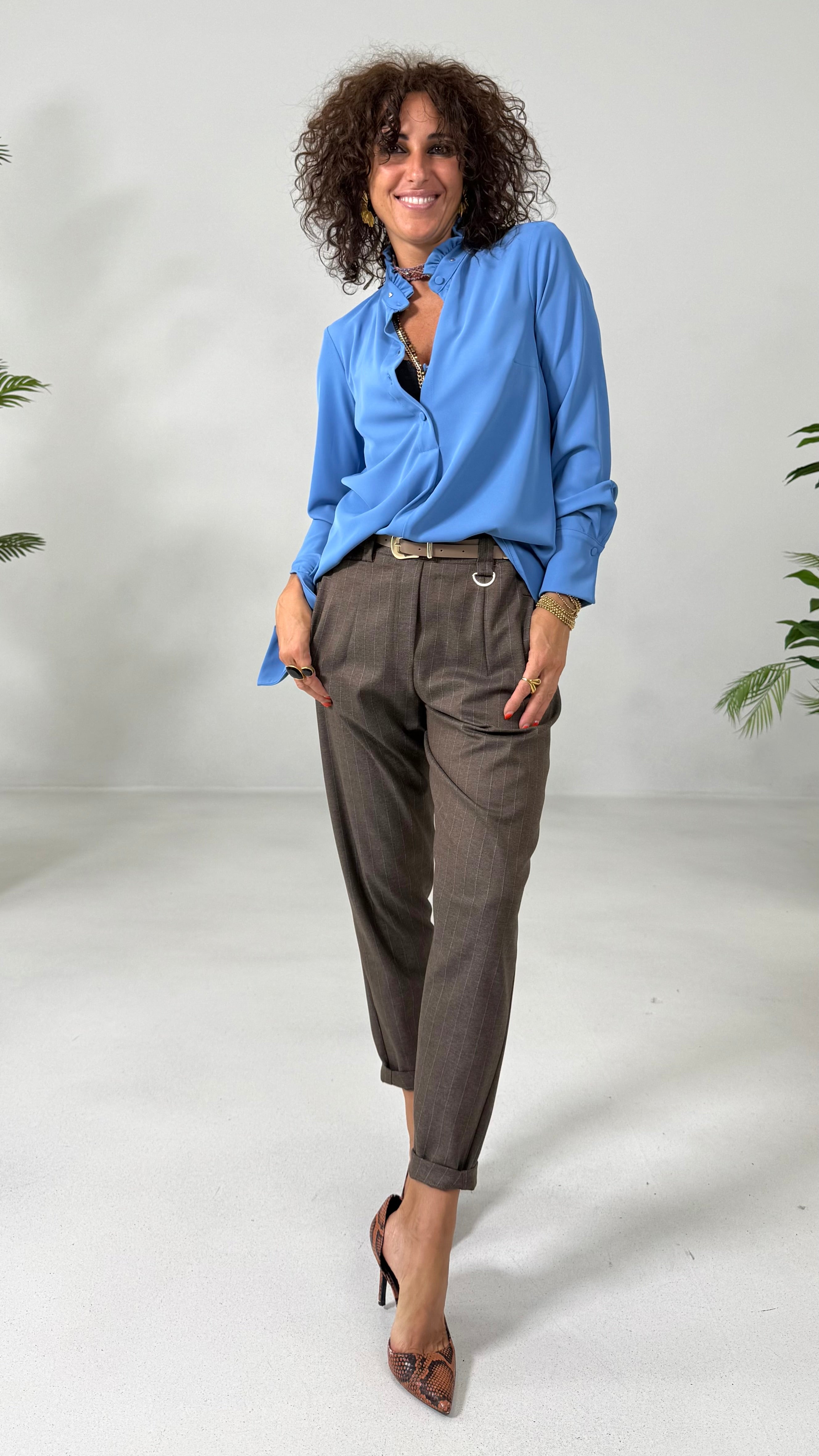 GILET IN FLANELLA GESSATA CON CINTURINO