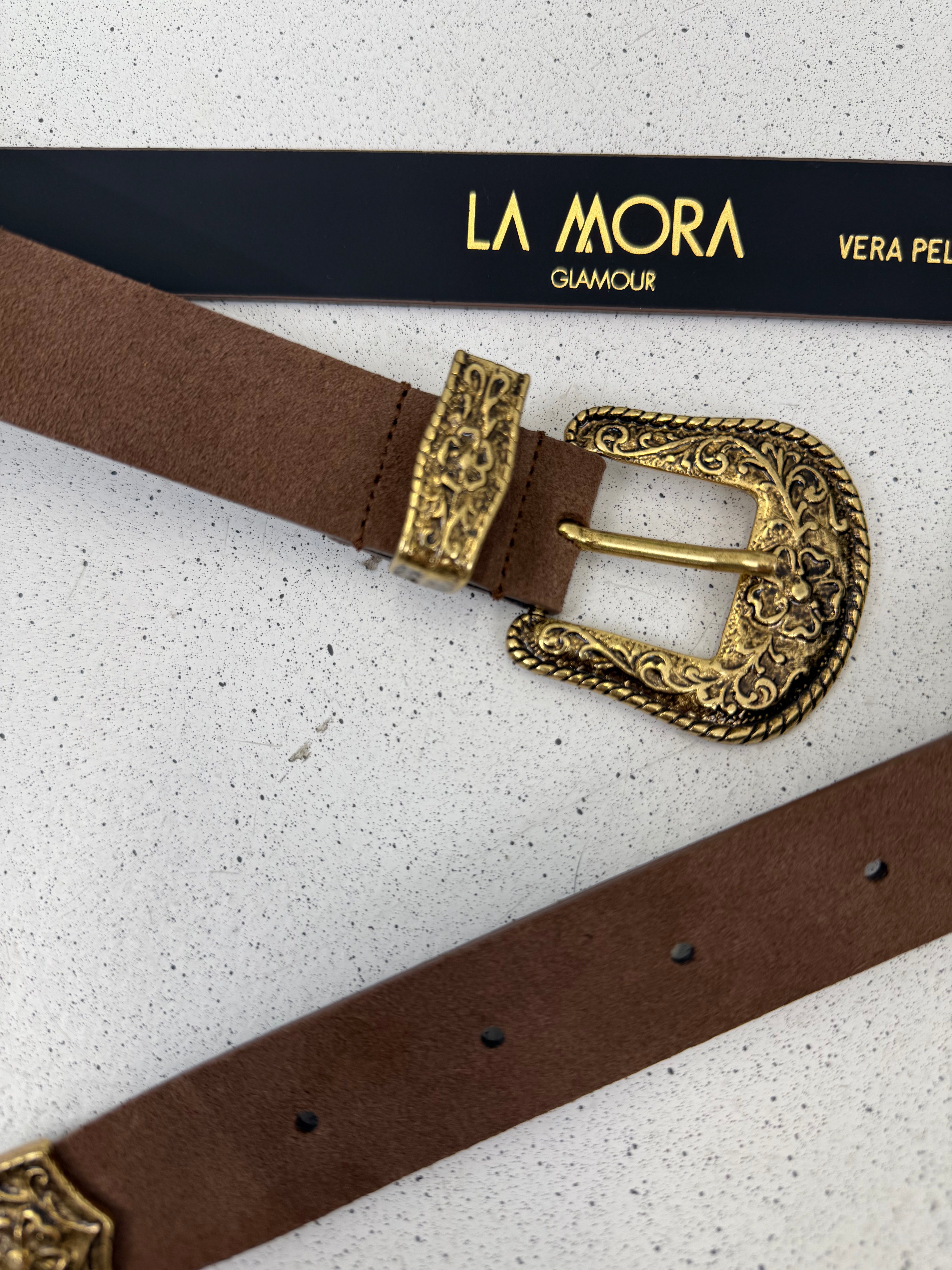 CINTURA TRITTICO ORO VECCHIO IN CAMOSCIO