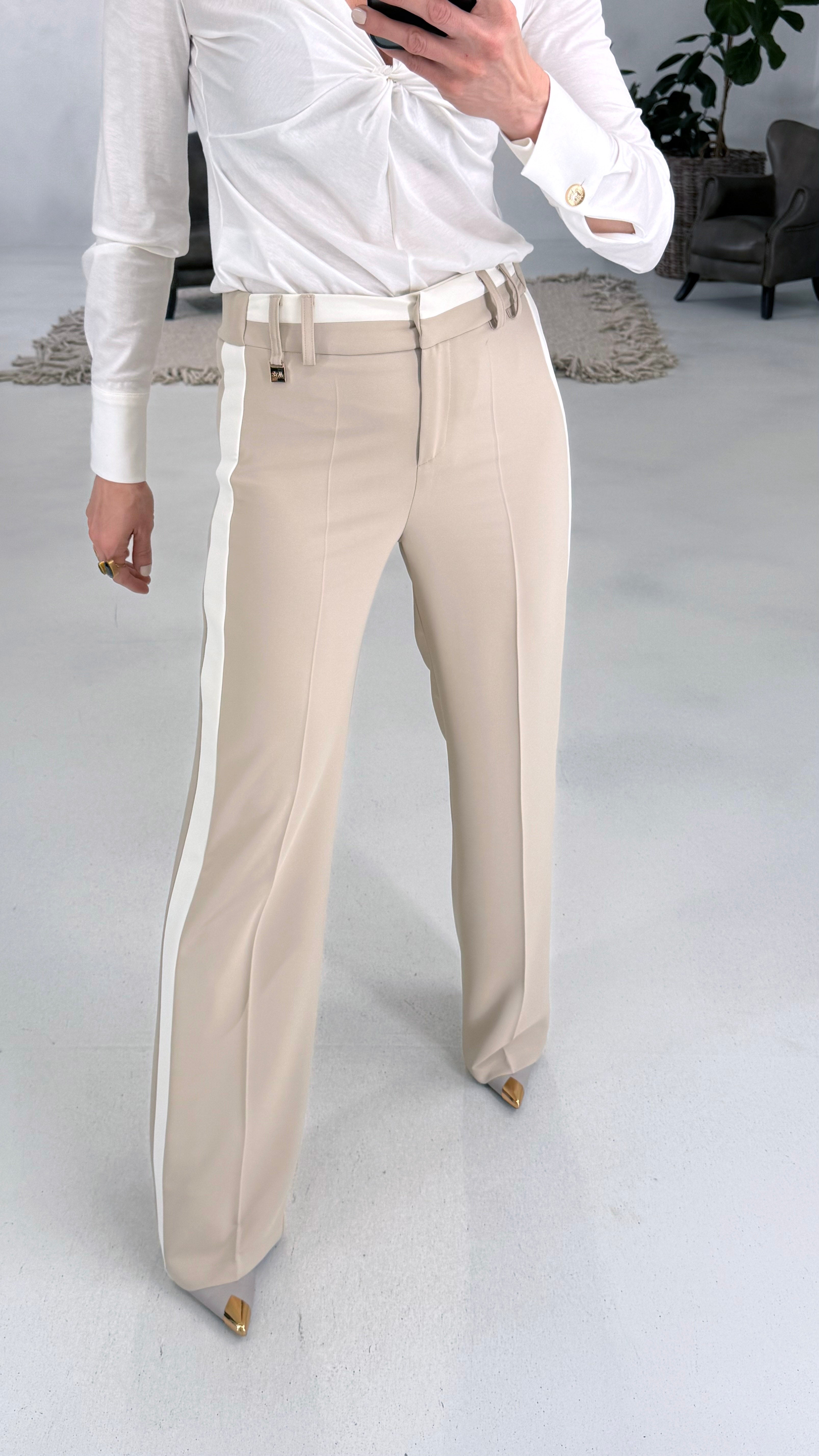 806 P25 BEIGE PALAZZO CON BANDA LATERALE IN CADY