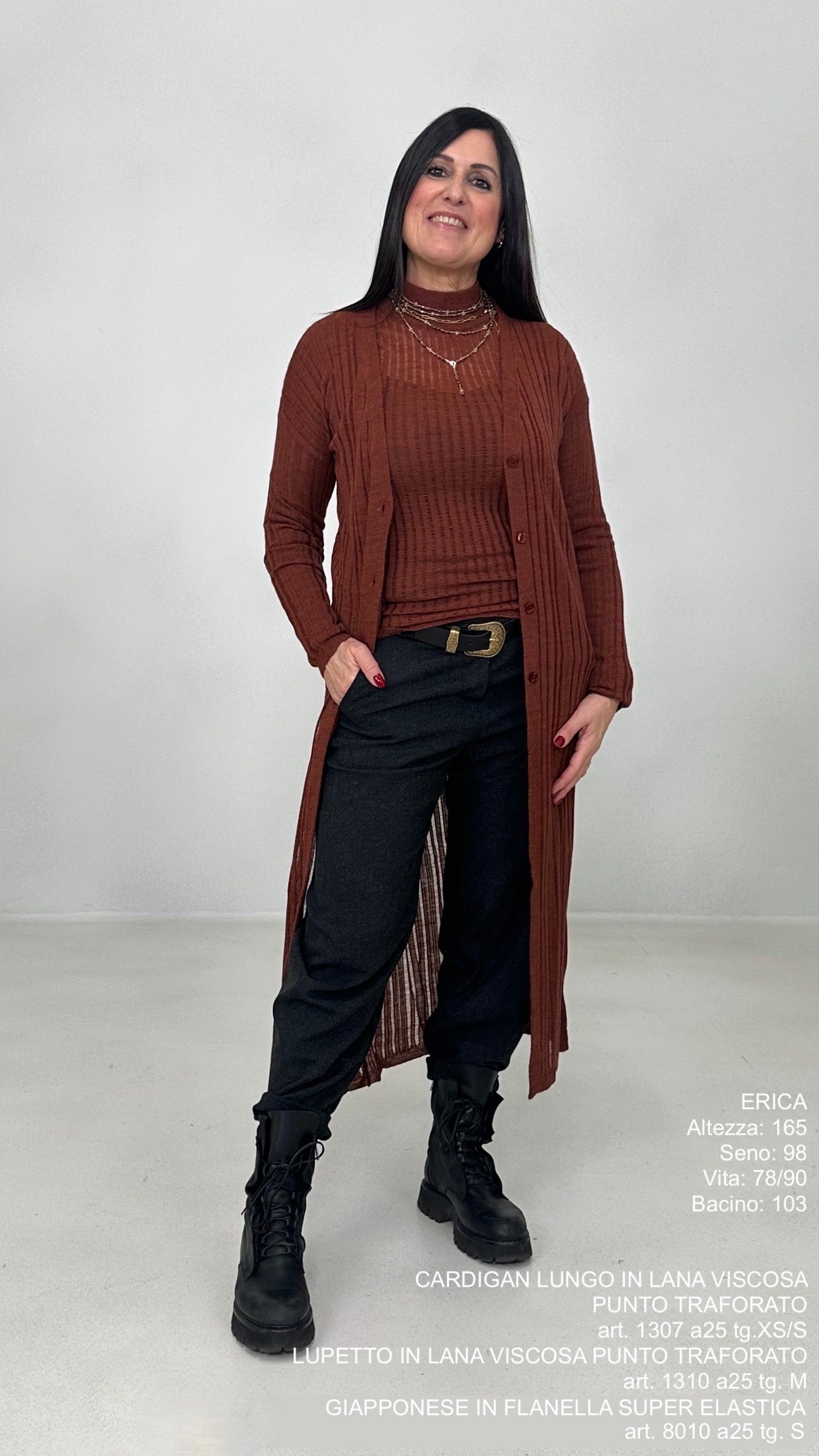 CARDIGAN LUNGO IN LANA VISCOSA PUNTO TRAFORATO