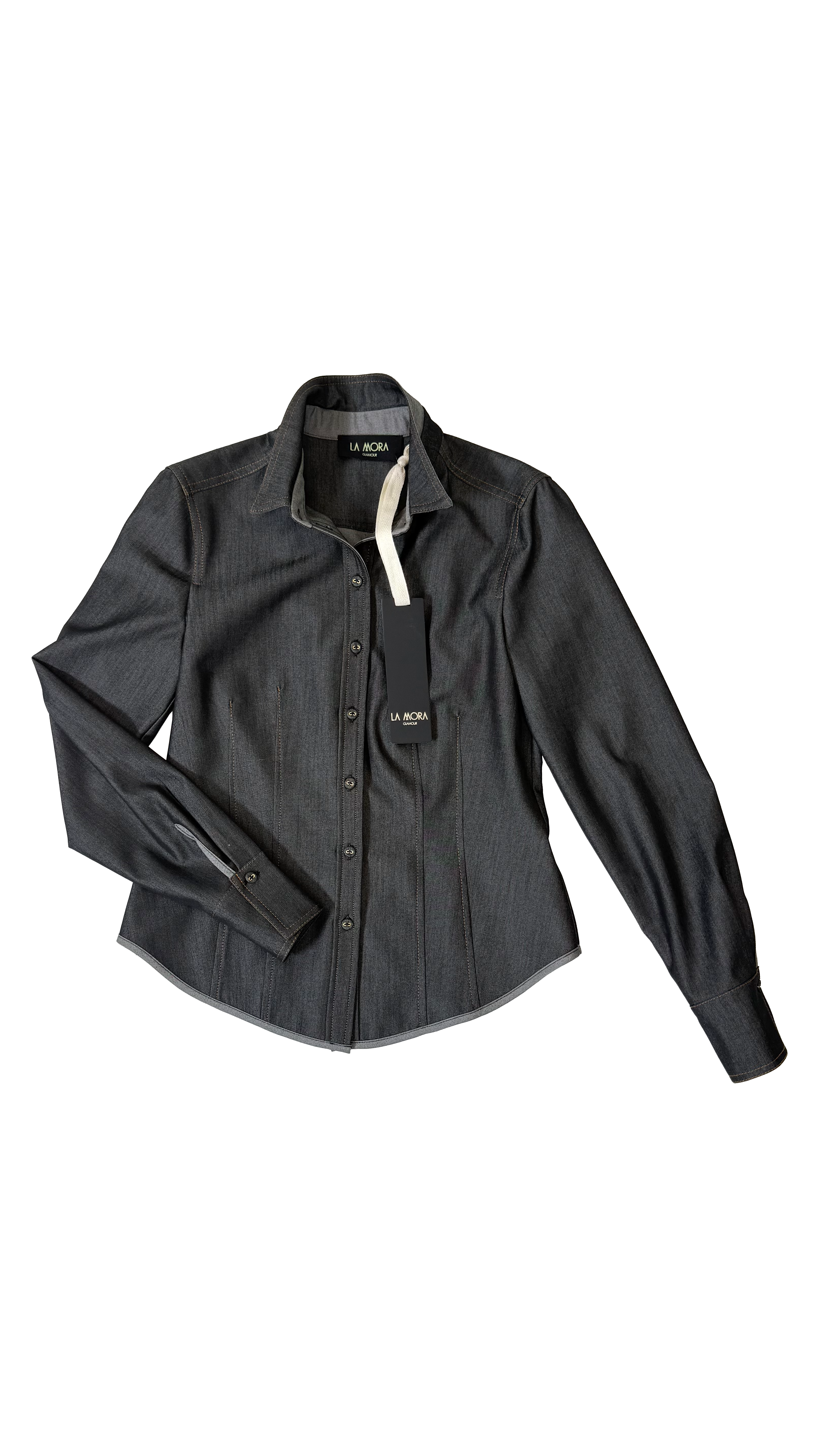 CAMICIA SFIANCATA IN JEANS SLEGATO CON IMPUNTURE