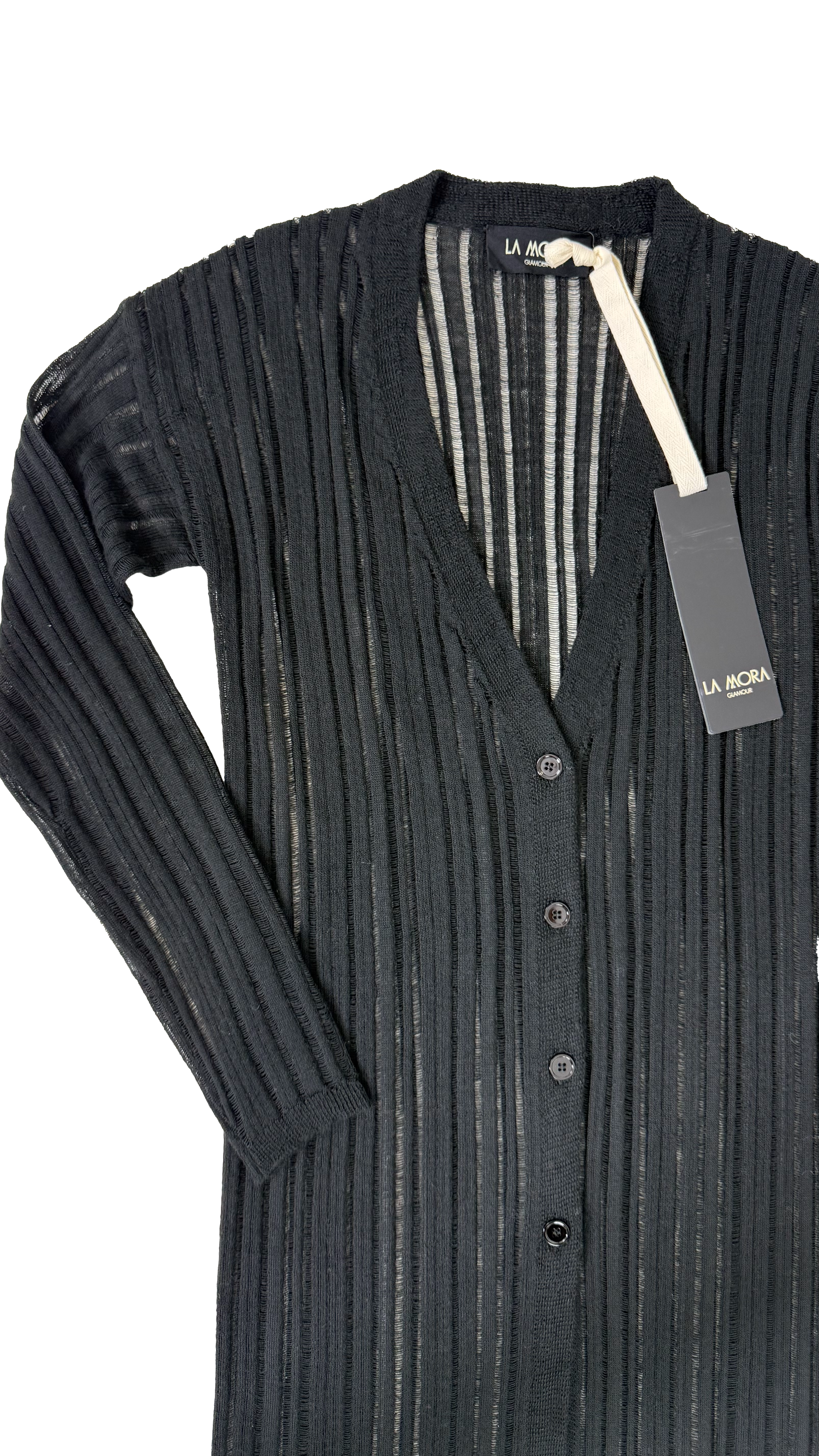 CARDIGAN LUNGO IN LANA VISCOSA PUNTO TRAFORATO