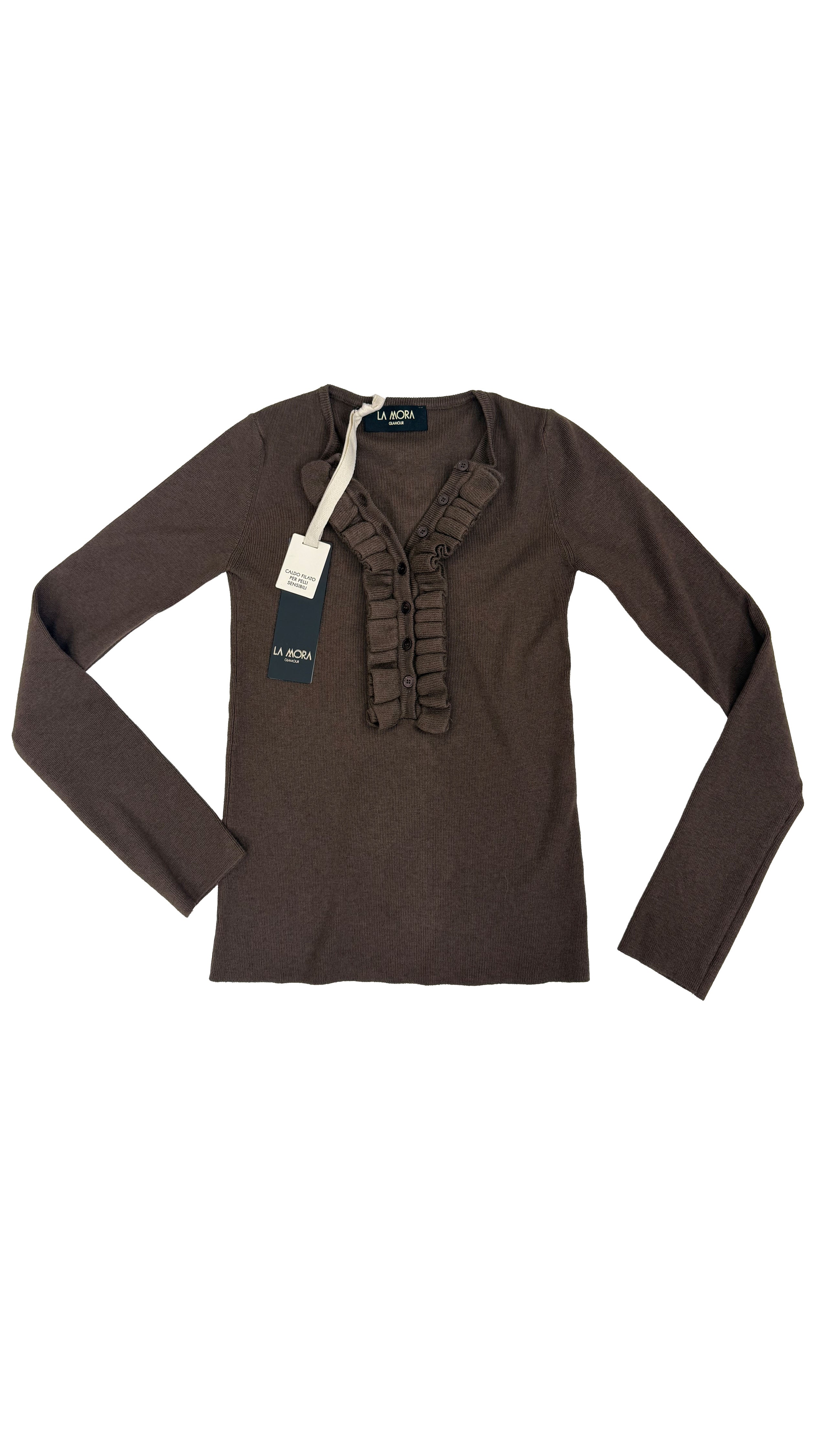 MAGLIA CON ROUCHES SU SCOLLO IN CALDA VISCOSA