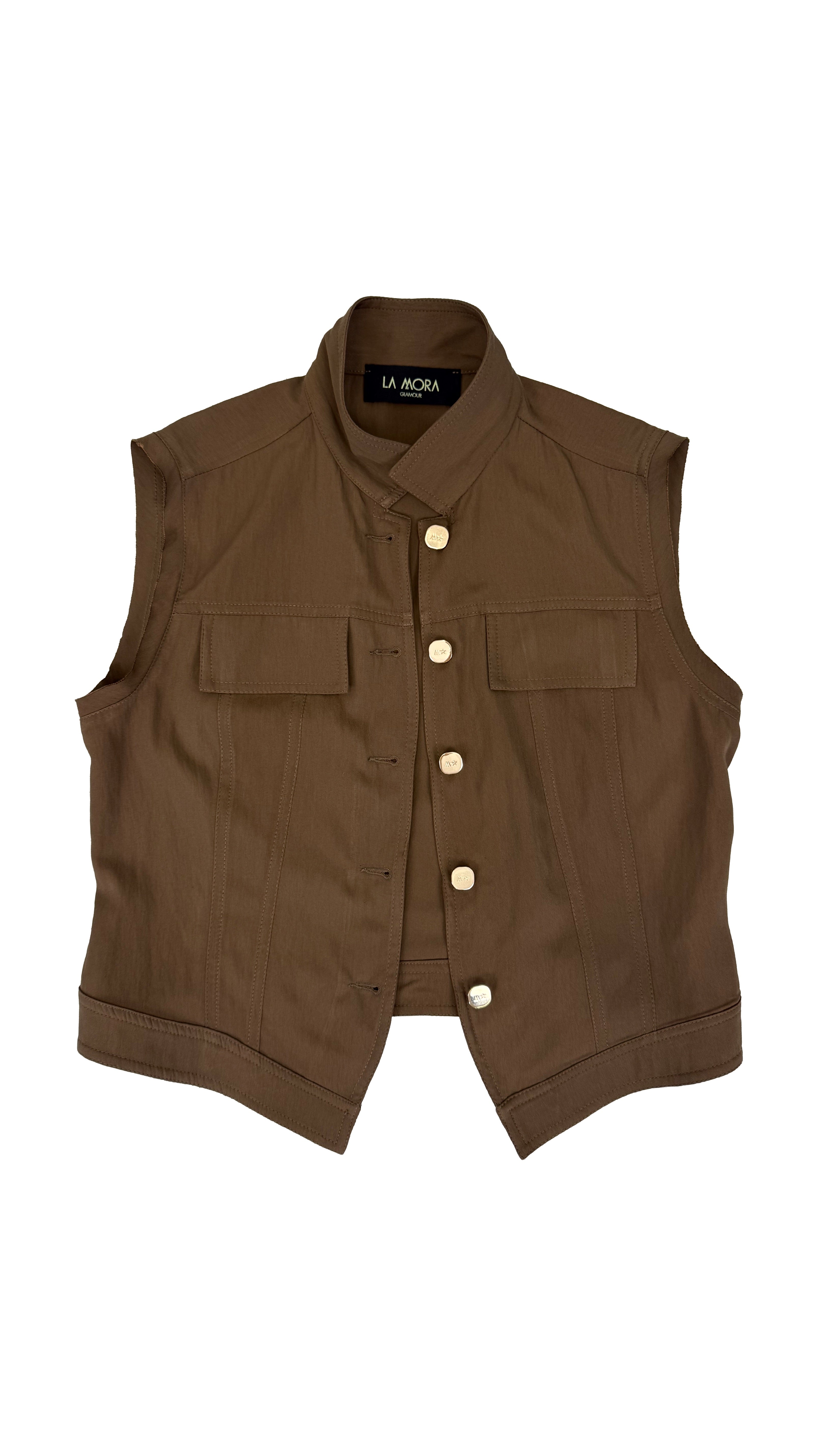 GILET CON COLLETTO IN TESSUTO EFFETTO LAVATO