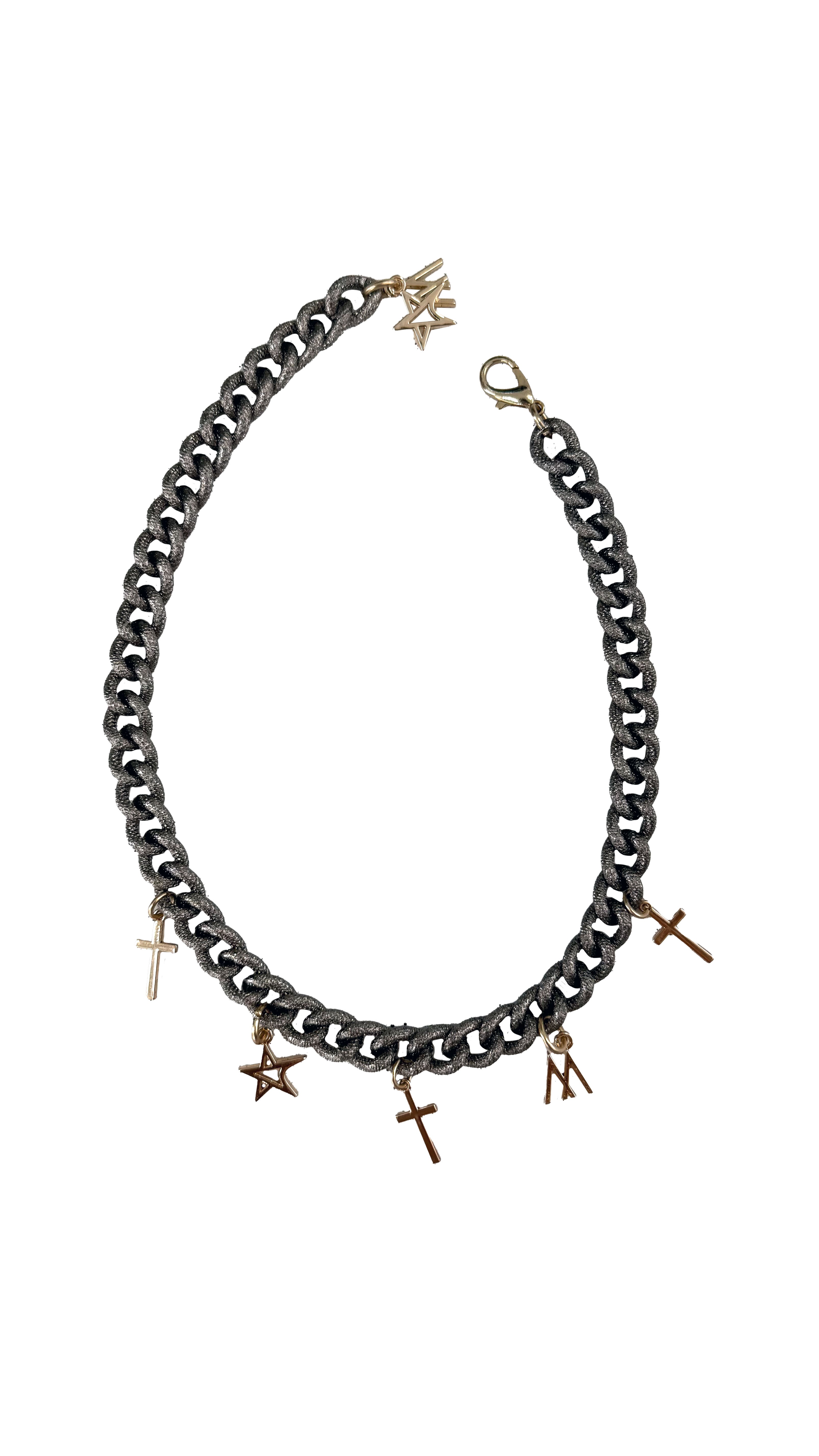 COLLANA GIROCOLLO CATENA GROSSA CON CHARS CROCI