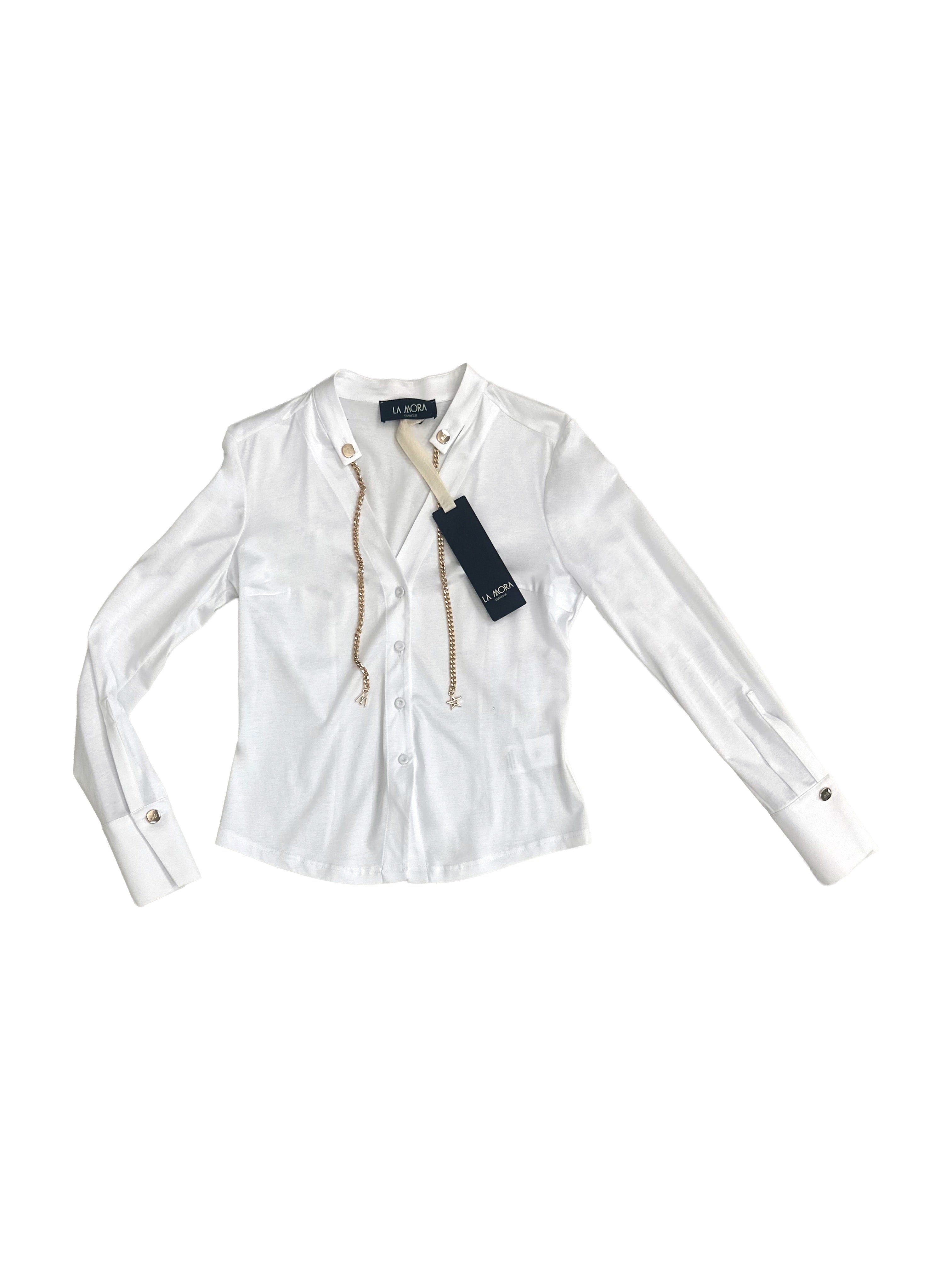 CAMICIA IN JERSEY COTONE MODALSCOLLO A V CON CATENELLA