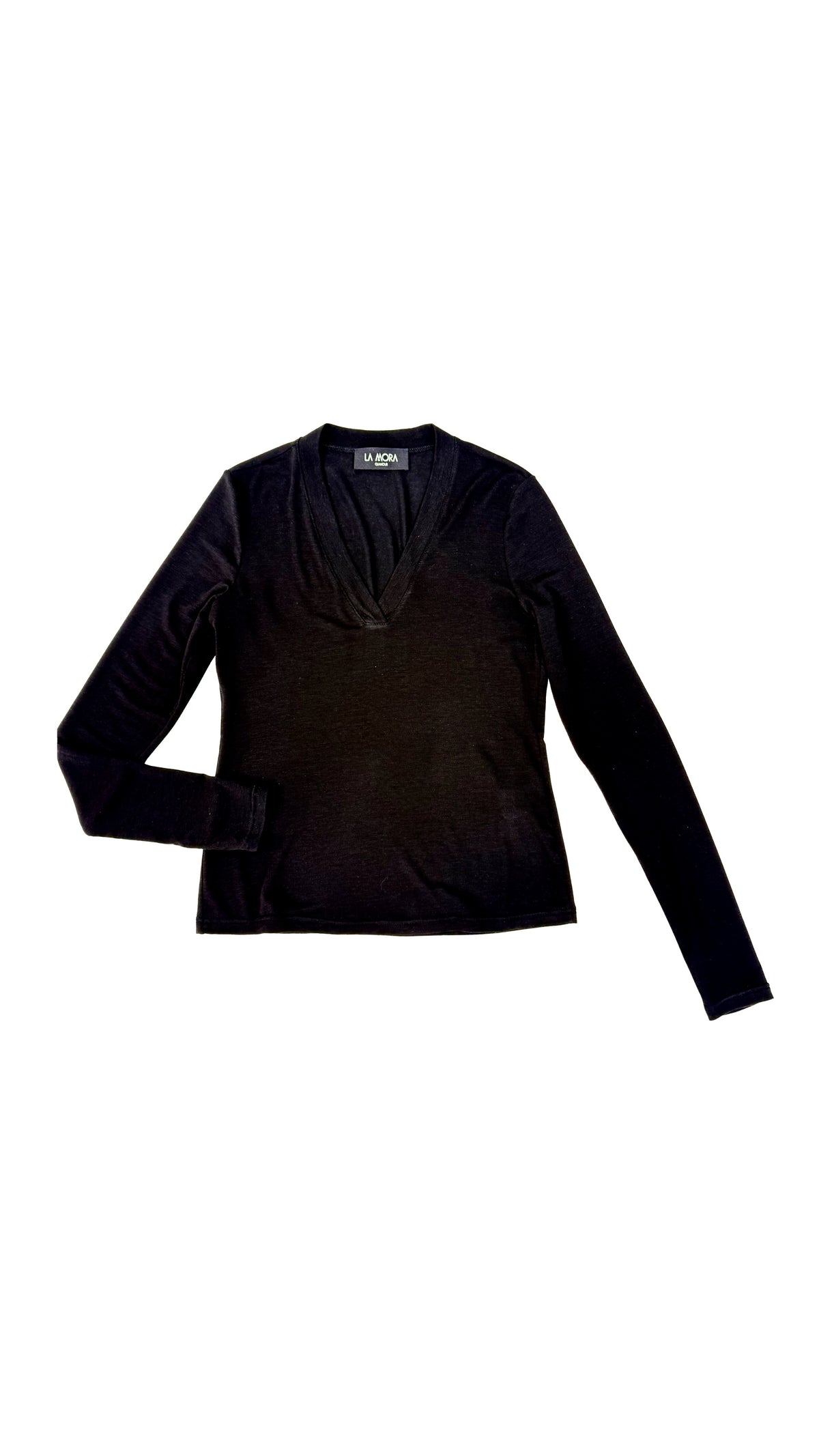 T-SHIRT SCOLLO A V MANICA LUNGA IN LYOCELL/LANA