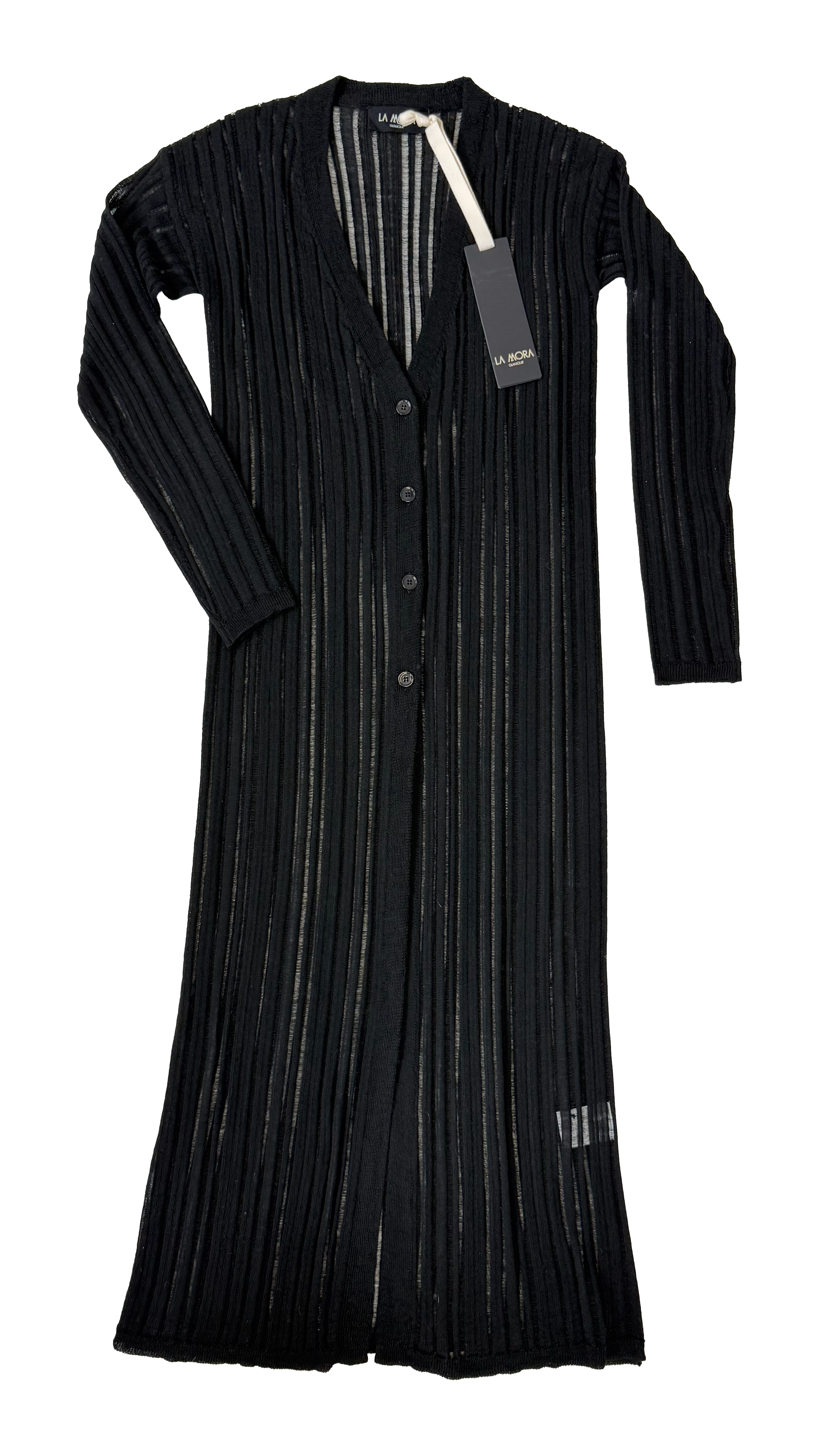 CARDIGAN LUNGO IN LANA VISCOSA PUNTO TRAFORATO