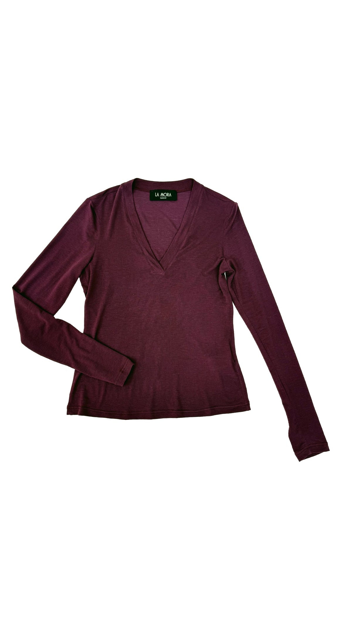 T-SHIRT SCOLLO A V MANICA LUNGA IN LYOCELL/LANA
