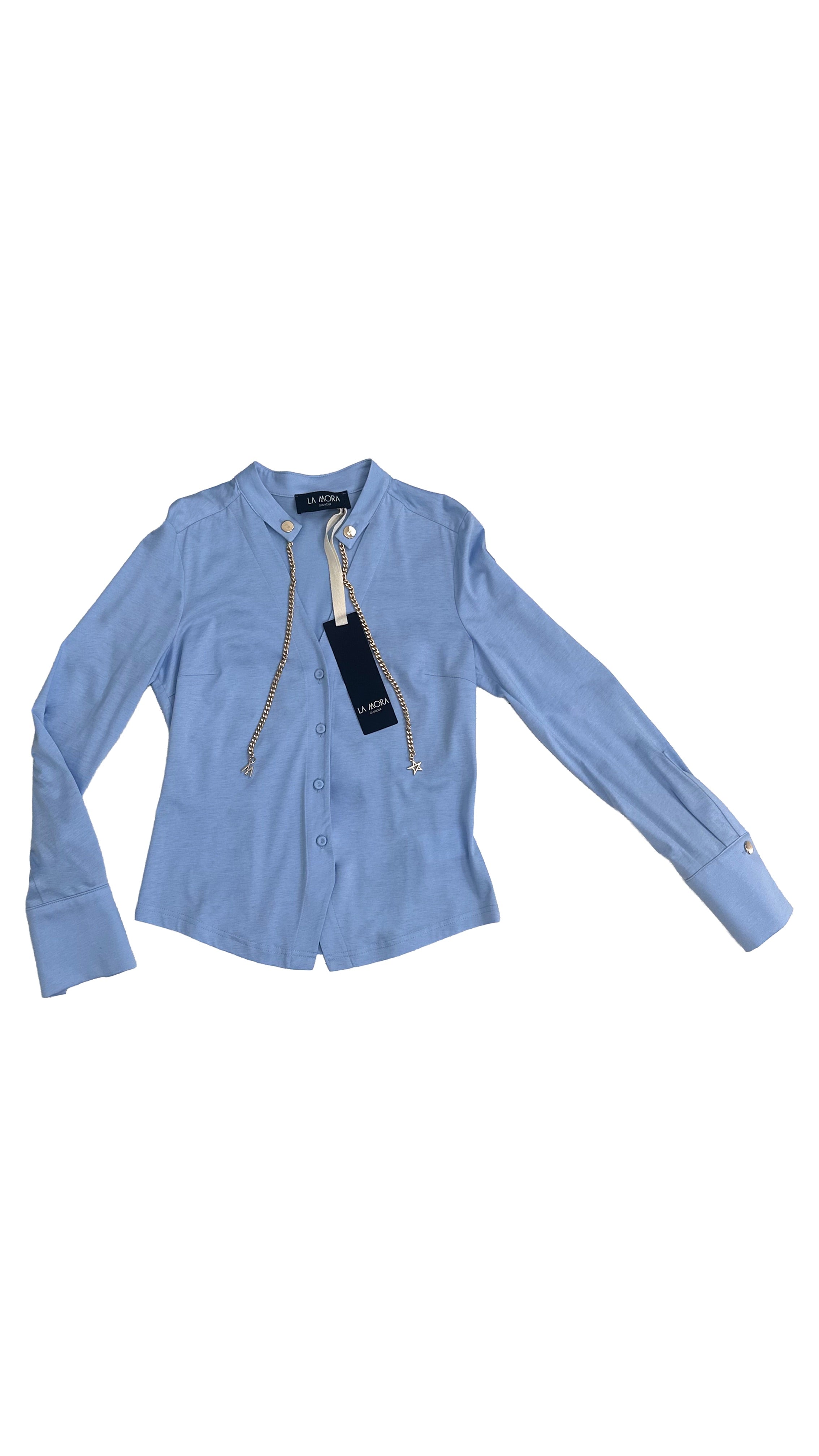 CAMICIA IN JERSEY COTONE MODALSCOLLO A V CON CATENELLA