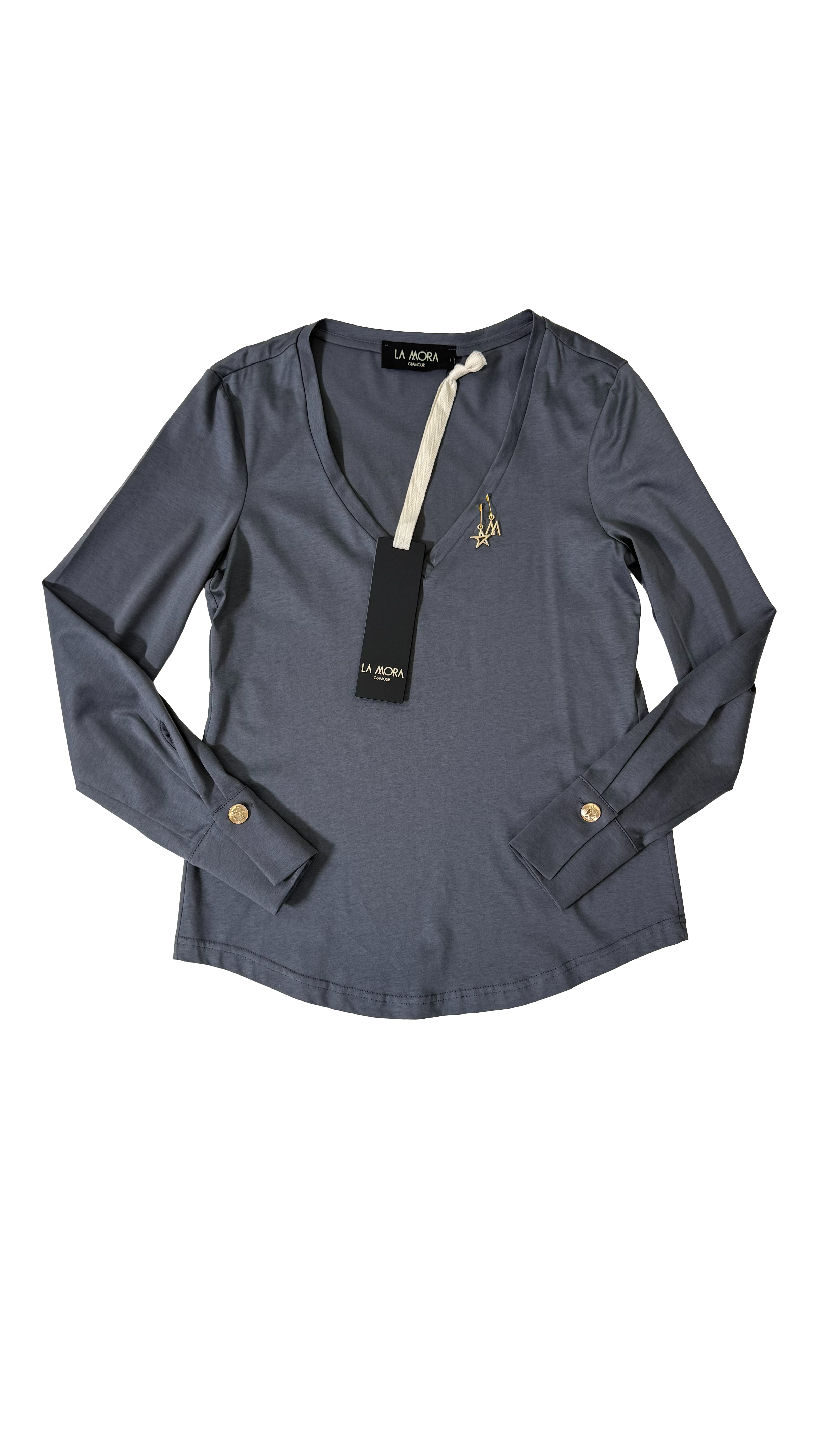 T-SHIRT BASICA CON SCOLLO A V IN JERSEY MODAL