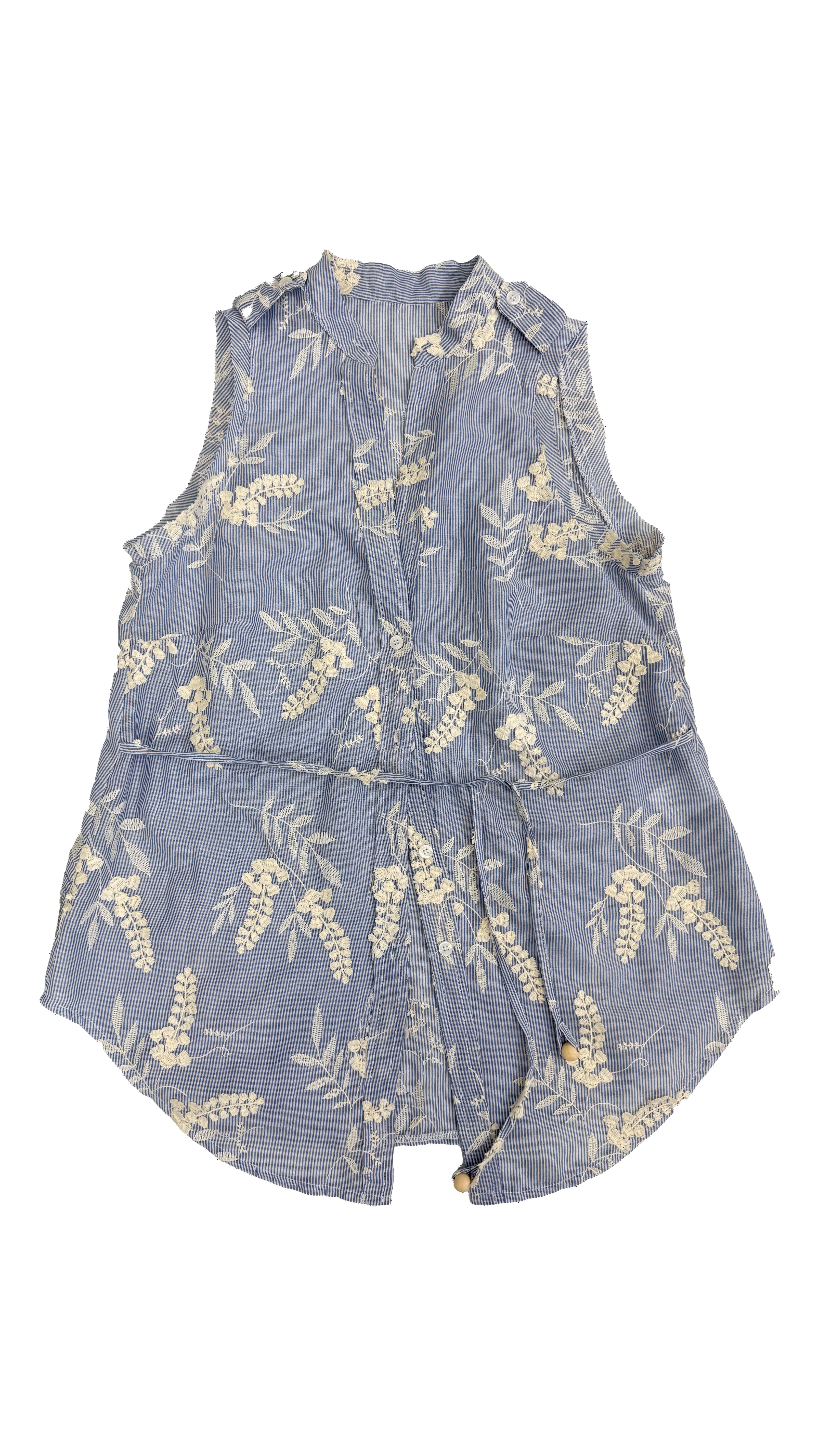 CAMICIA SMANICATA IN MICRORIGA COTONE RICAMATO SCOLLO AMERICANA