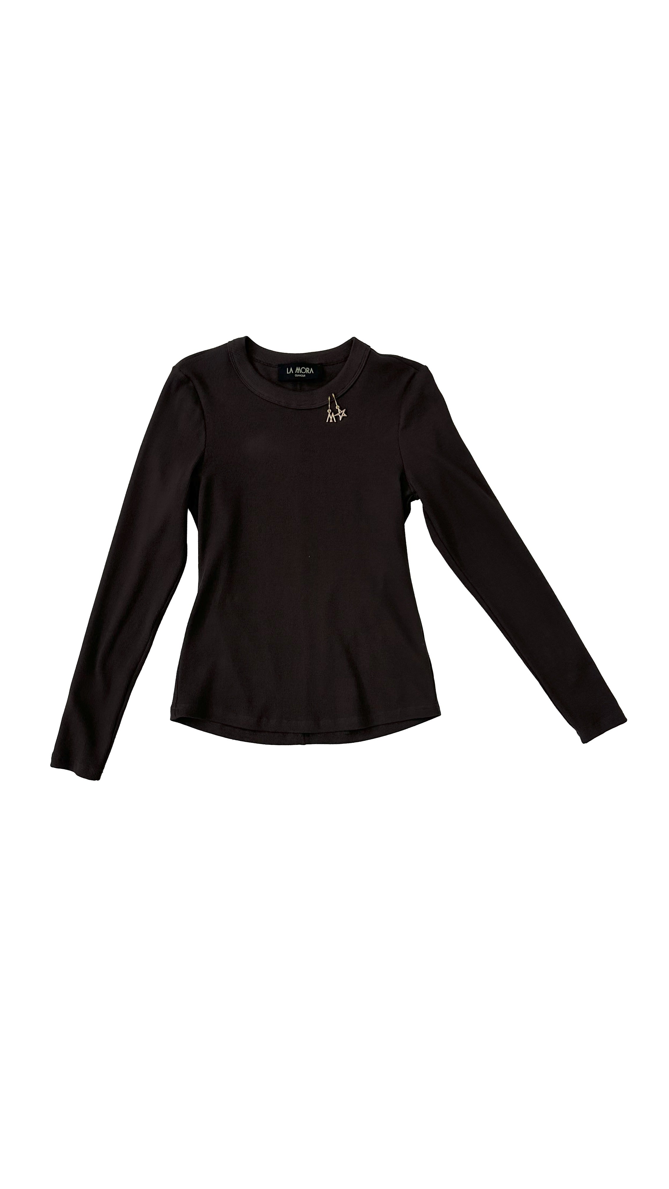 T-SHIRT GIROCOLLO IN COSTINA DI COTONE MANICA LUNGA