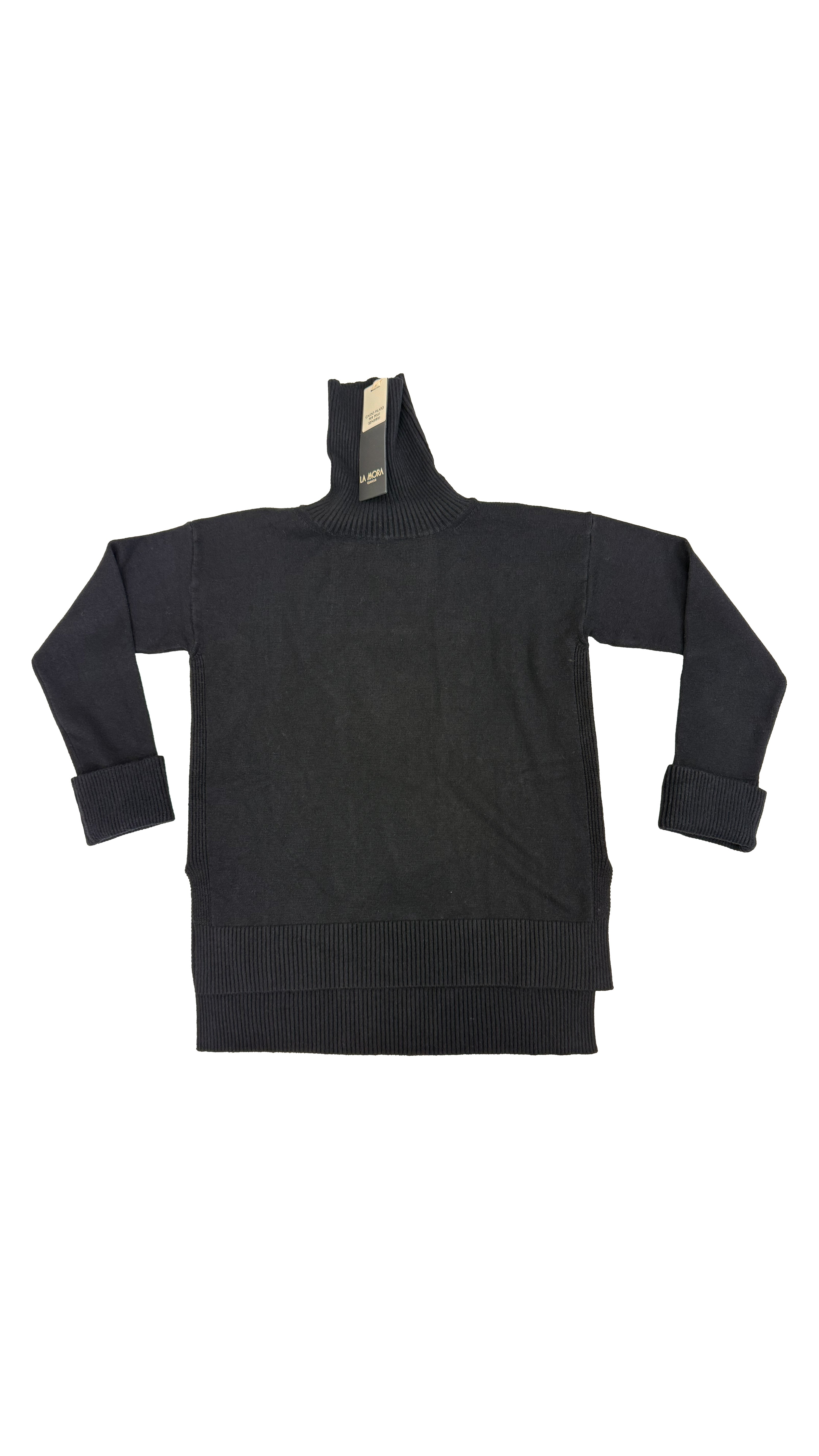 MAGLIONCINO QUADRATO IN CALDA VISCOSA COLLO ALTO E SPACCHI