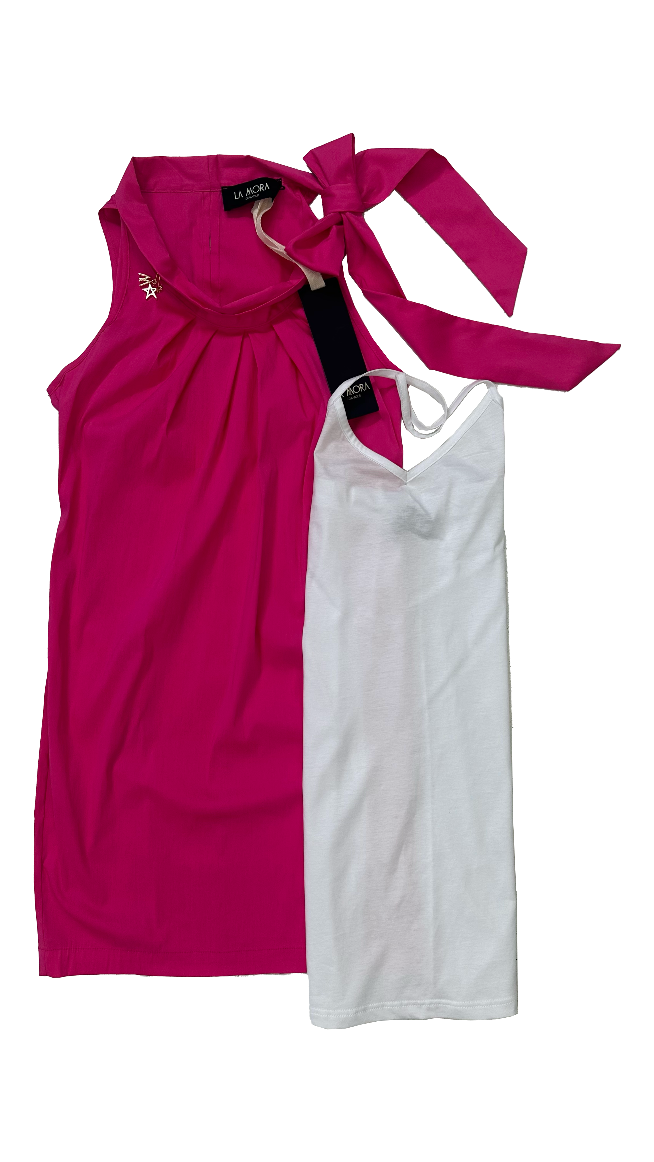 902 P25 FUXIA ABITO COLLO CIAMBELLA CON FIOCCO IN PELLE D UOVO