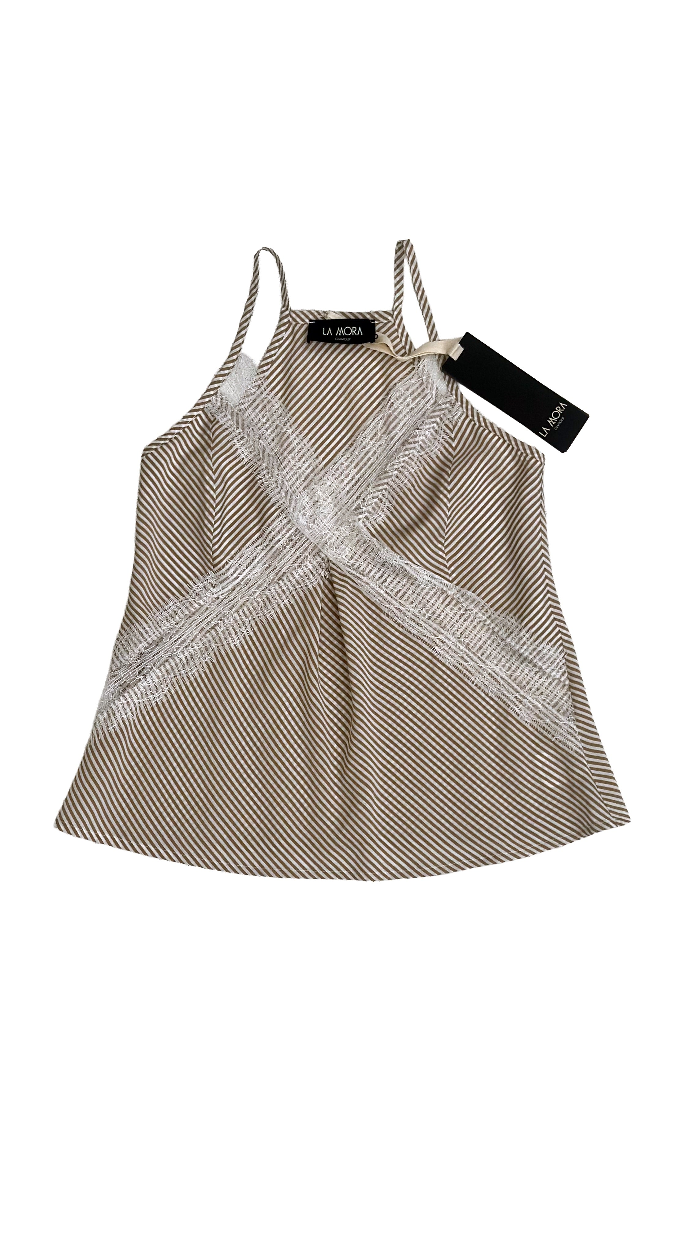 TOP A RIGHE CON PIZZO IN CONTRASTO