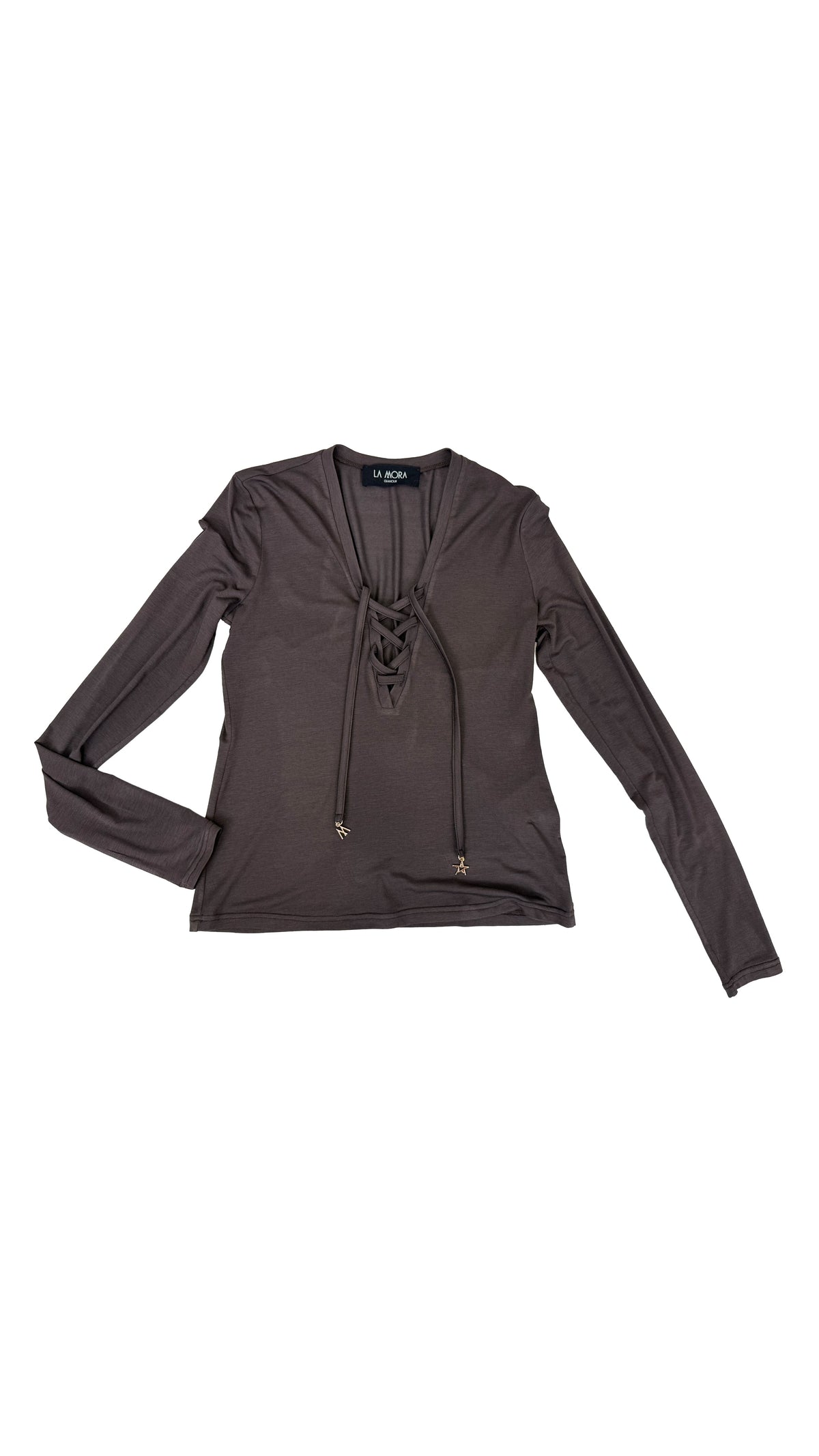 T-SHIRT LACCI SCOLLO IN LYOCELL E LANA