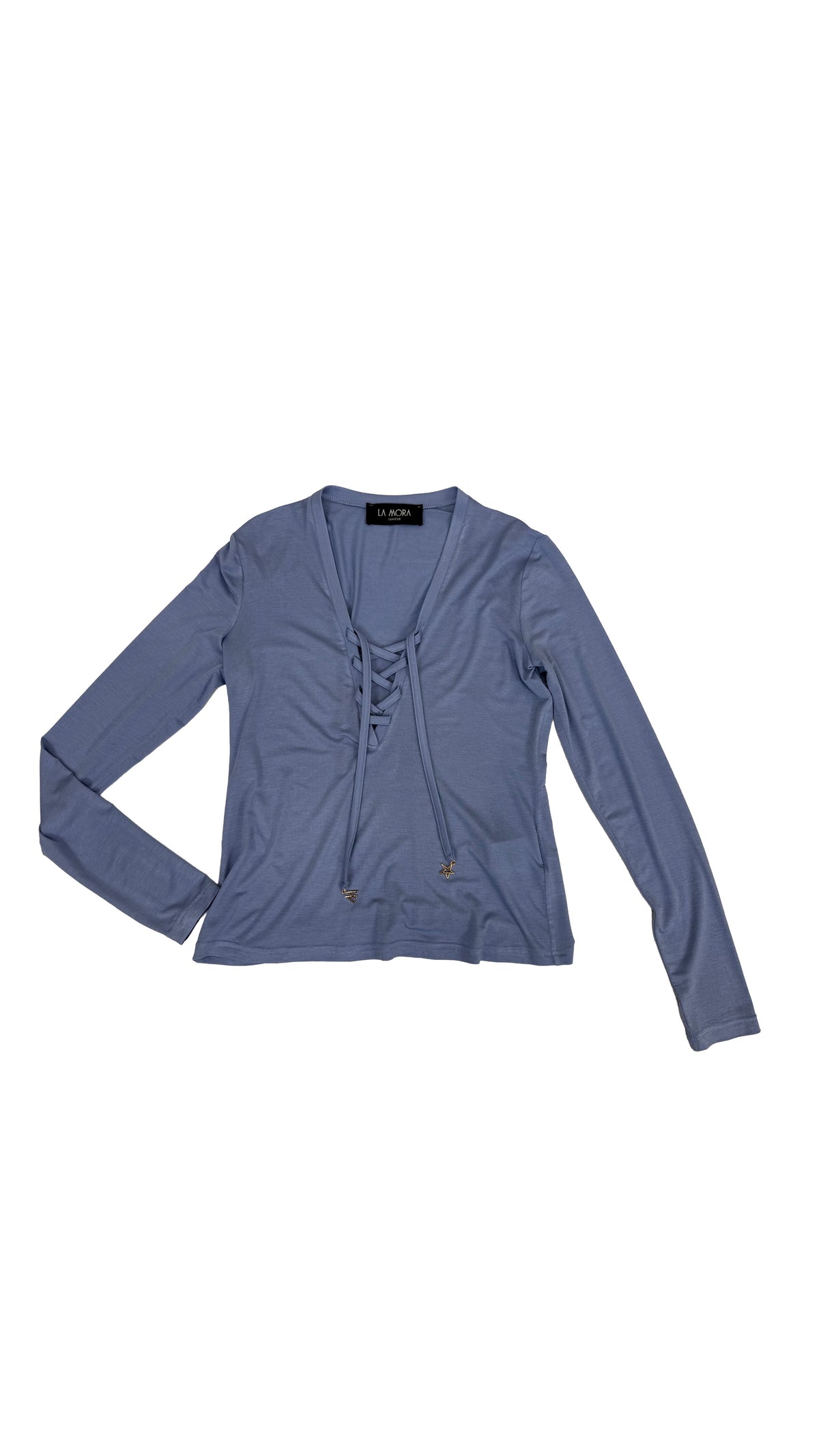 T-SHIRT LACCI SCOLLO IN LYOCELL E LANA