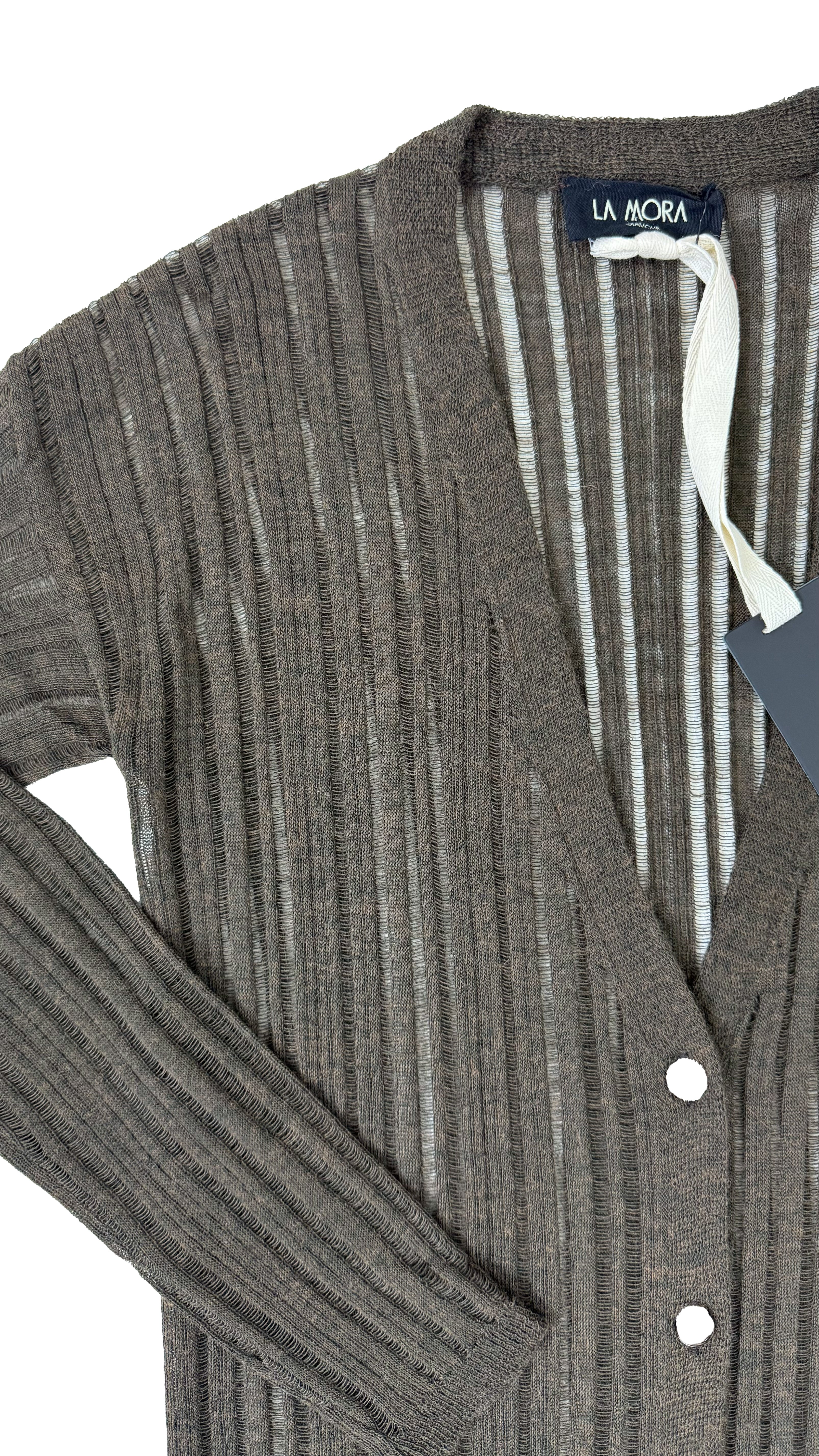 CARDIGAN LUNGO IN LANA VISCOSA PUNTO TRAFORATO