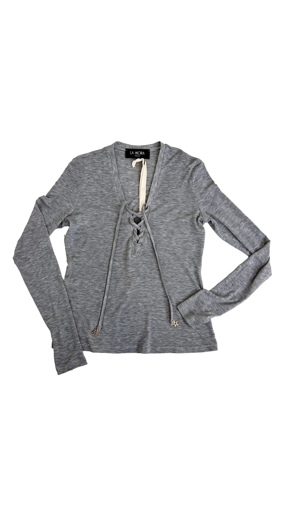 T-SHIRT LACCI SCOLLO IN LYOCELL E LANA