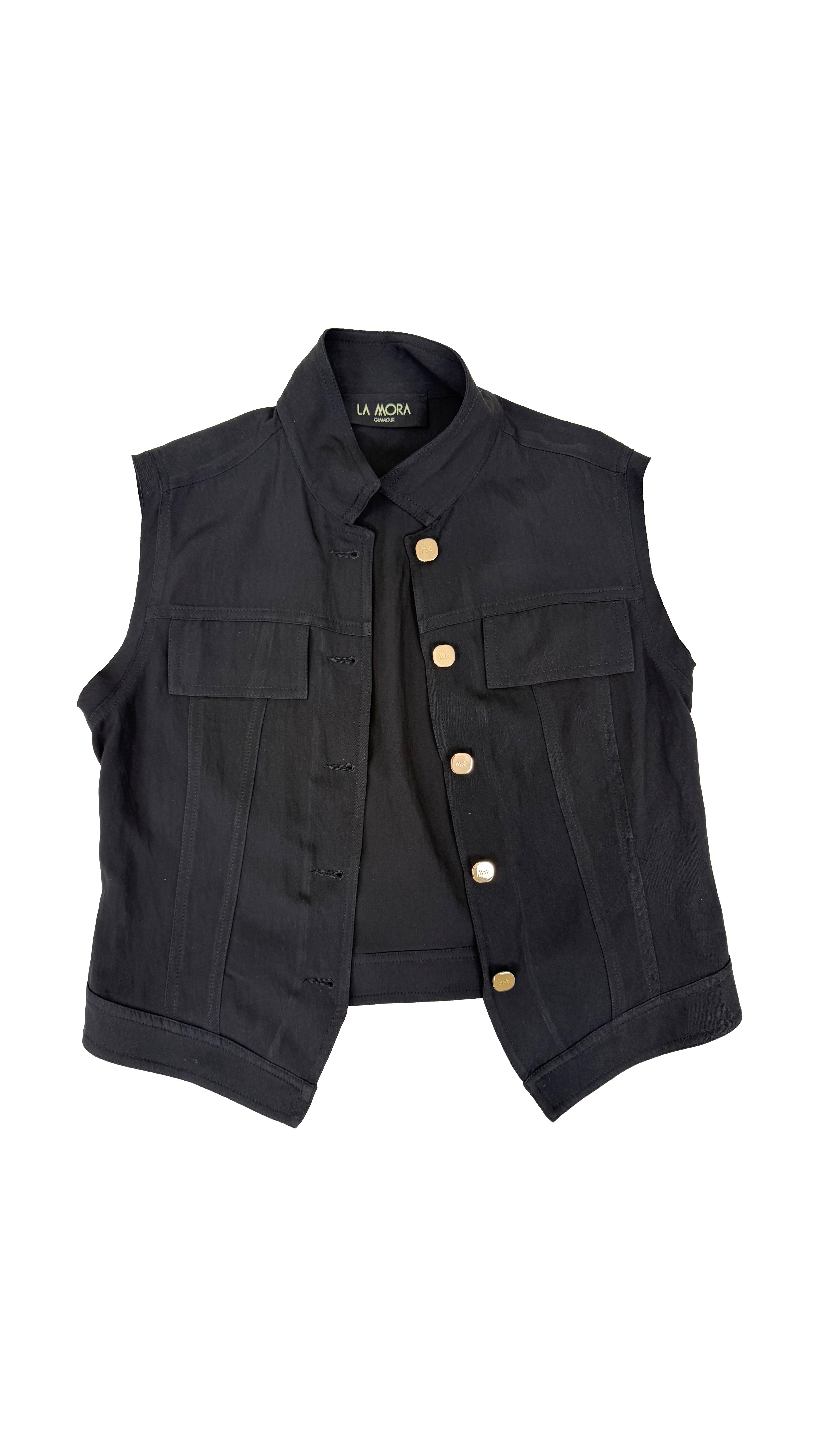 GILET CON COLLETTO IN TESSUTO EFFETTO LAVATO