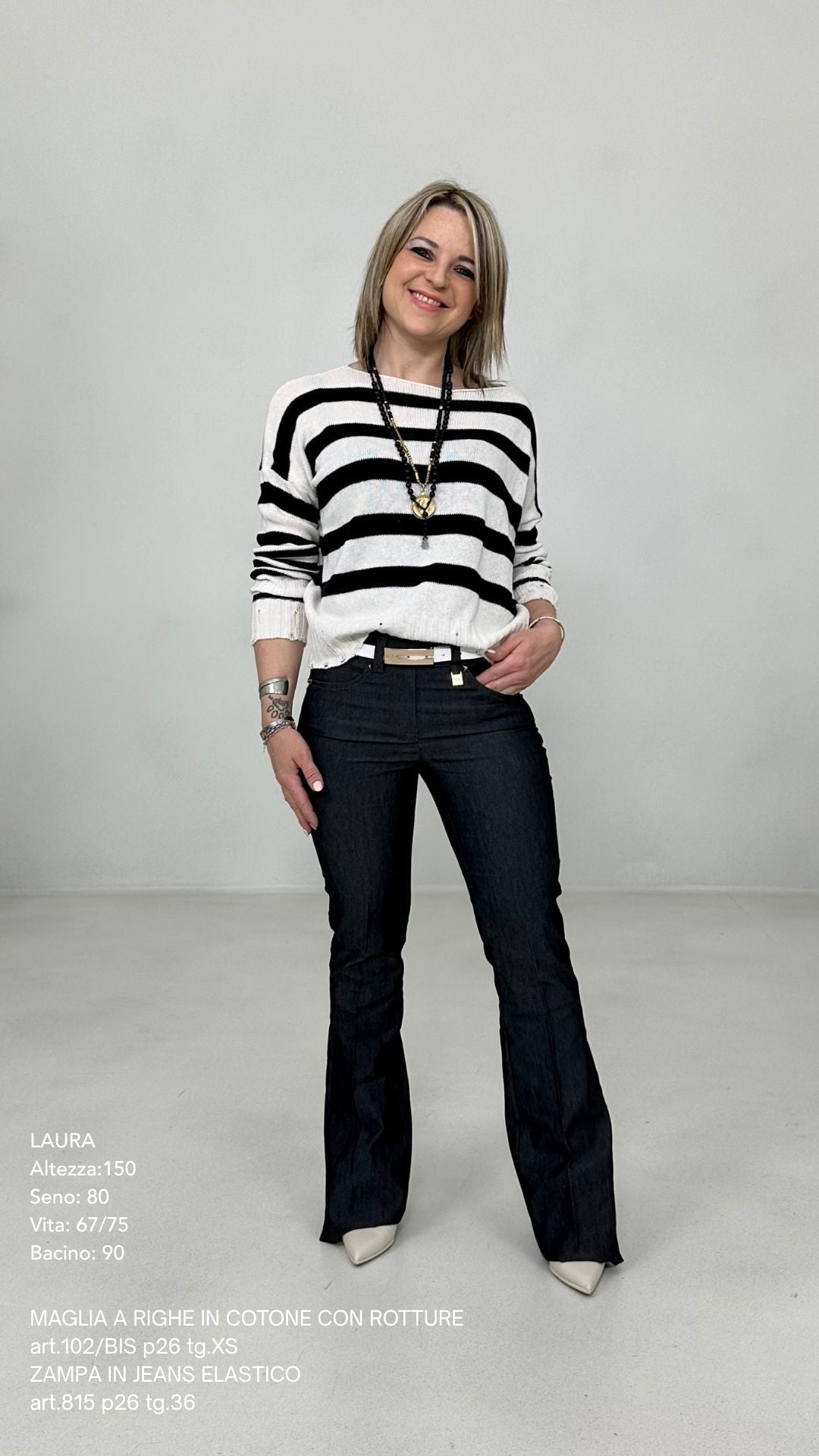 MAGLIA A RIGHE IN COTONE CON ROTTURE